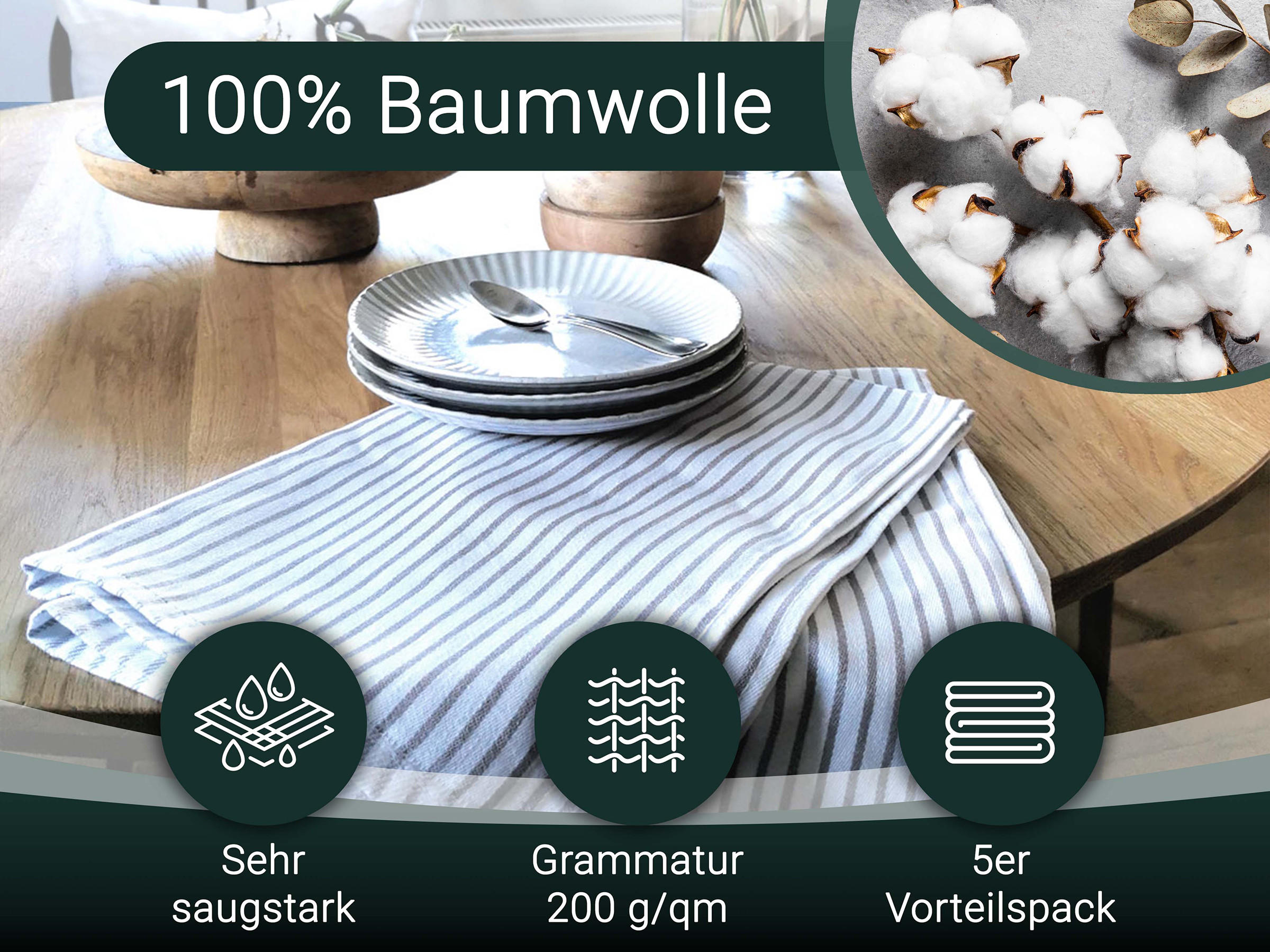 GESCHIRRTÜCHER, 5er-Set, 100% Baumwolle - Beige, Textil (50/70cm) - Zollner
