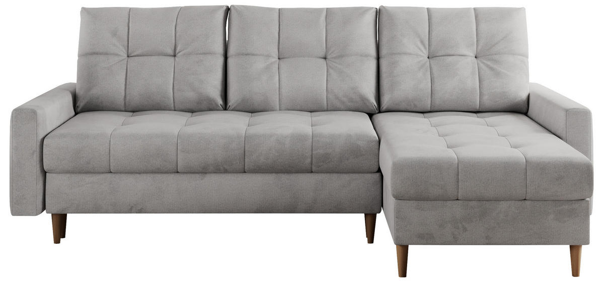 ECKSOFA Colin Velvet Hellgrau - Hellgrau/Braun, Holz/Textil (220/140cm) - MKS