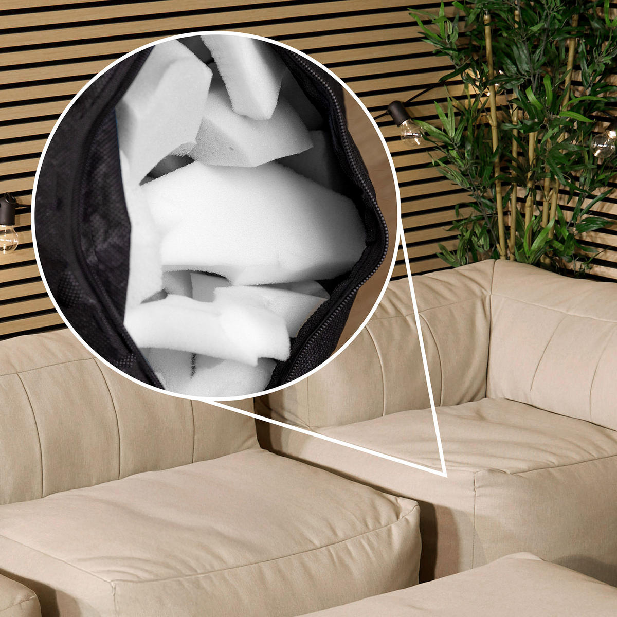 SITZSACK-SOFA Outdoor 4-tlg.: Ecksessel, 2 Sessel, Fußstütze - Beige, Textil (290/68/100cm) - icon