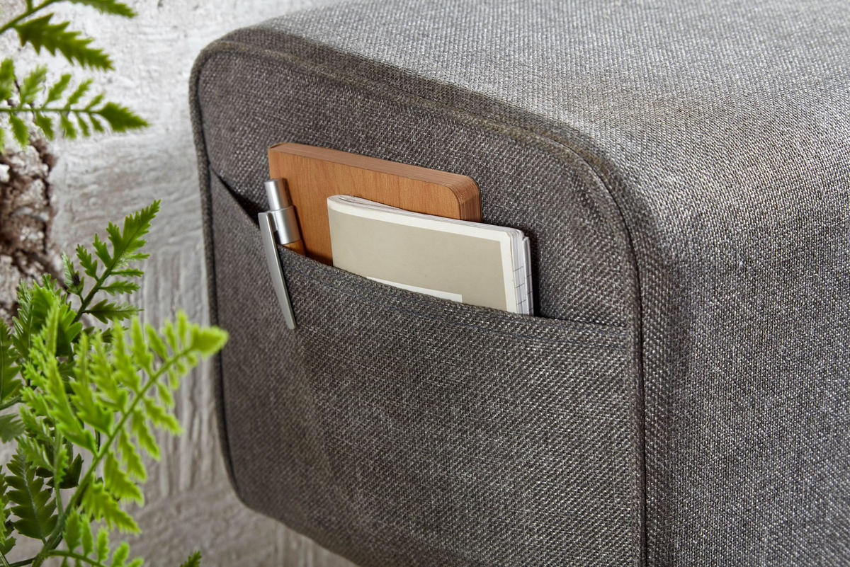 SITZBANK Massivholz Stoffbezug mit 2 Schubladen, Grau 120x30x56 cm - Braun/Grau, Mangoholz/Textil (120/56/30cm) - KADIMA DESIGN