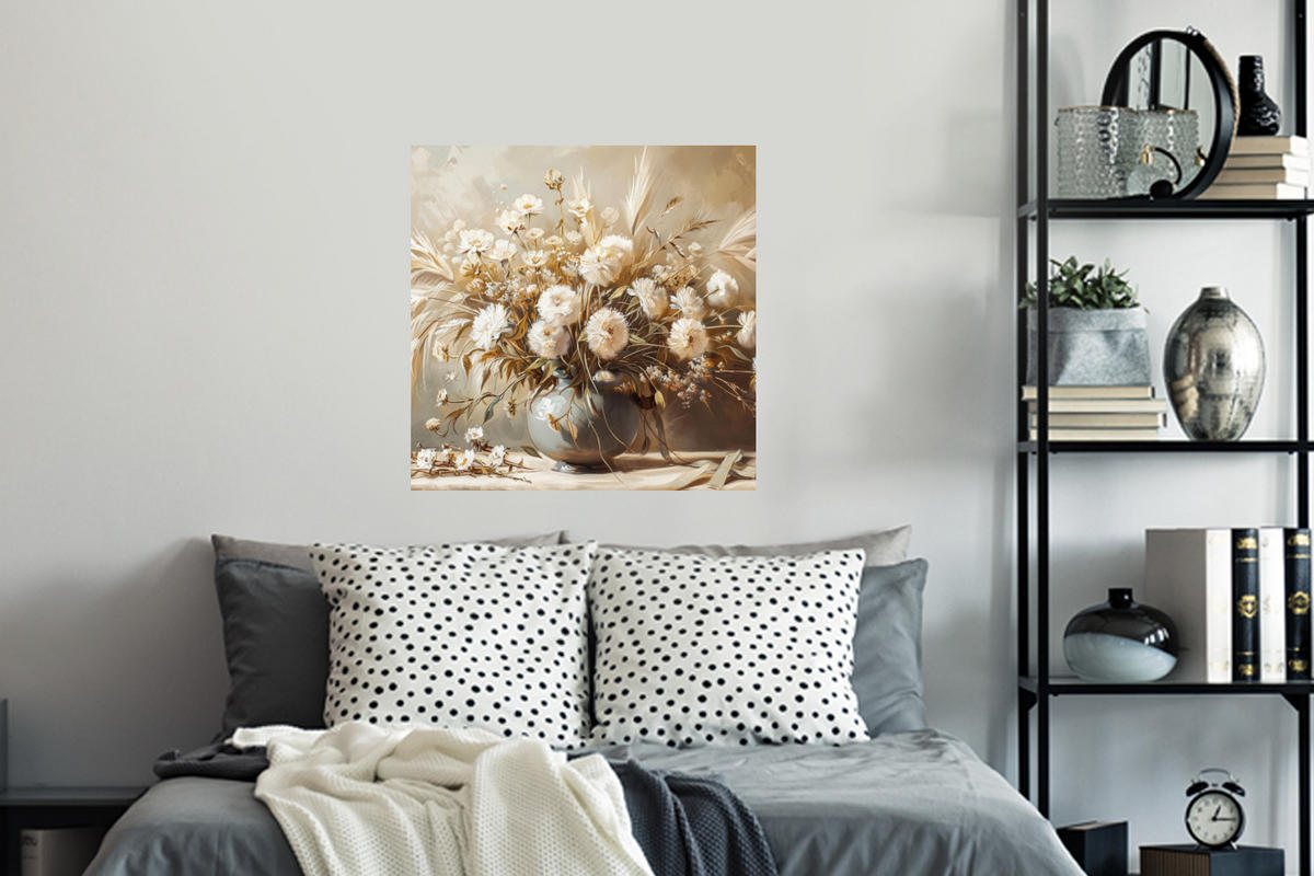 WANDTATTOO Blumen - Vase - Stilleben - Beige 50x50 cm - Creme, Kunststoff (50/50/0.1cm) - MuchoWow