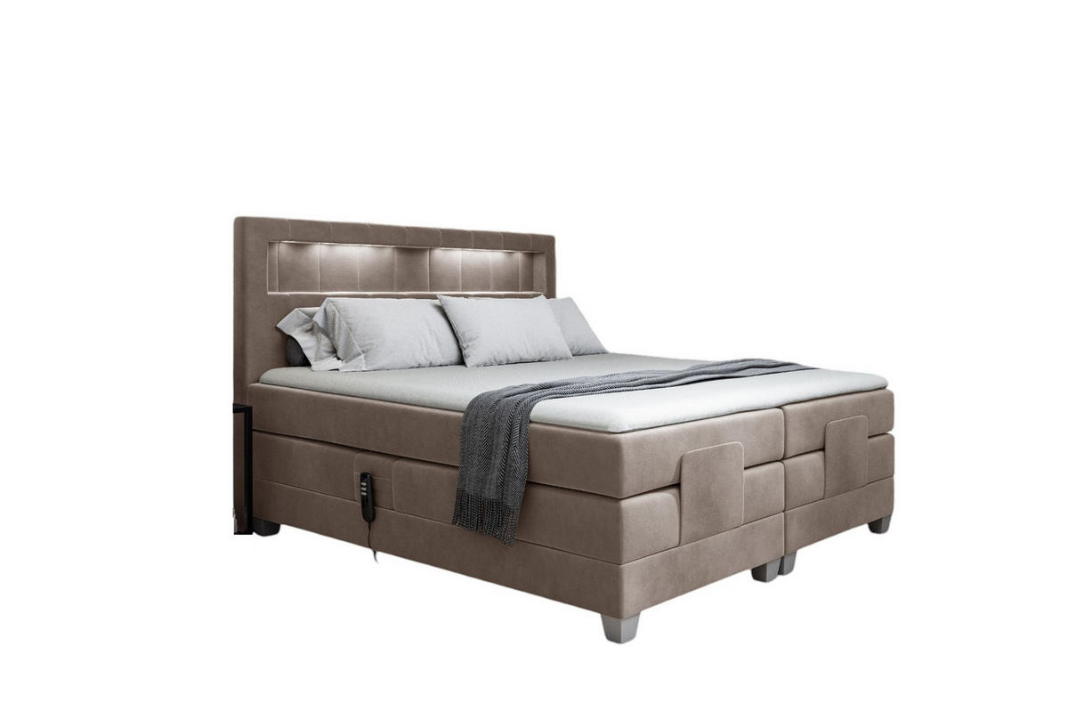 BOXSPRINGBETT Elektrisch Davide - Graubraun, Holzwerkstoff/Textil (180/200cm) - Fun Möbel