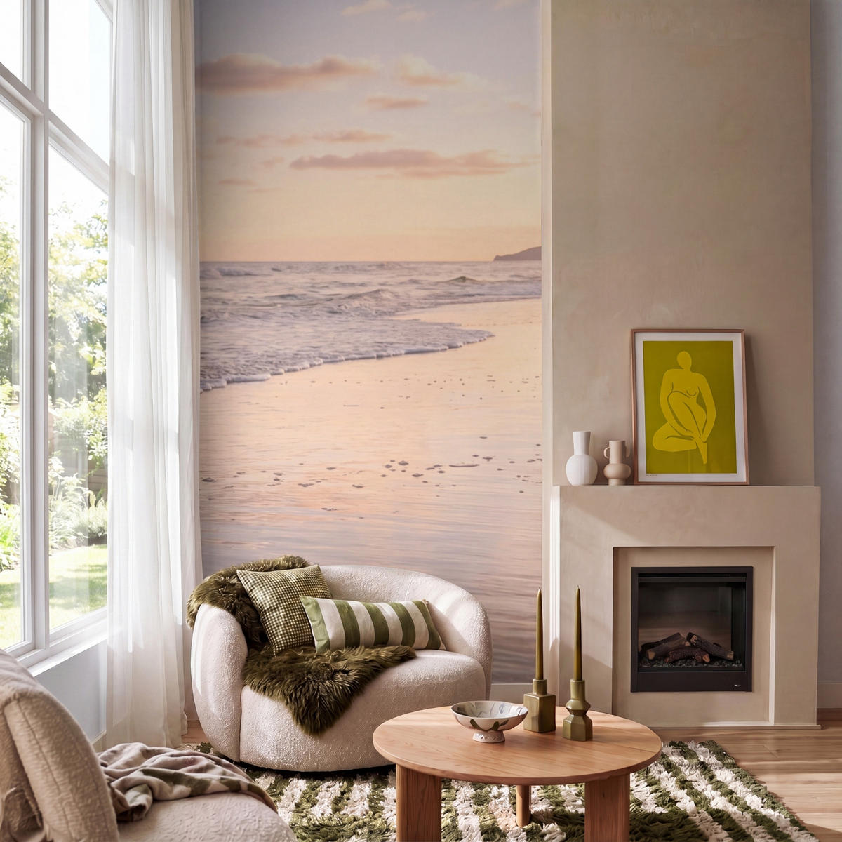 TAPETE - Strand - Brandung - Wolken - 120x240 cm - Hellrosa, Papier (120/240cm) - OnlyWow