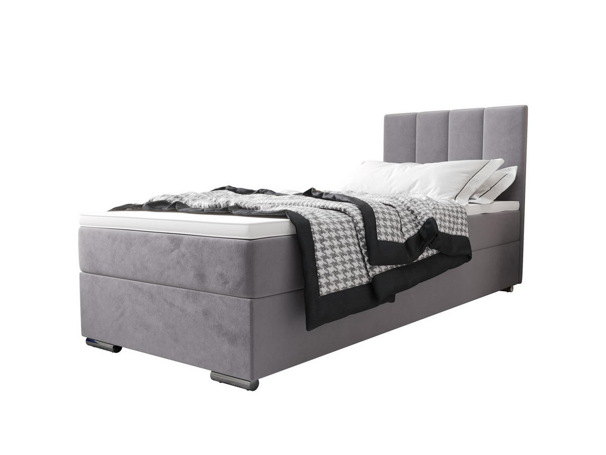 BOXBETT ZILANO 2 mit Matratze H3 und Topper 80x200 Itaka 50 - Hellgrau, Holz/Textil (80/200cm) - Bedante