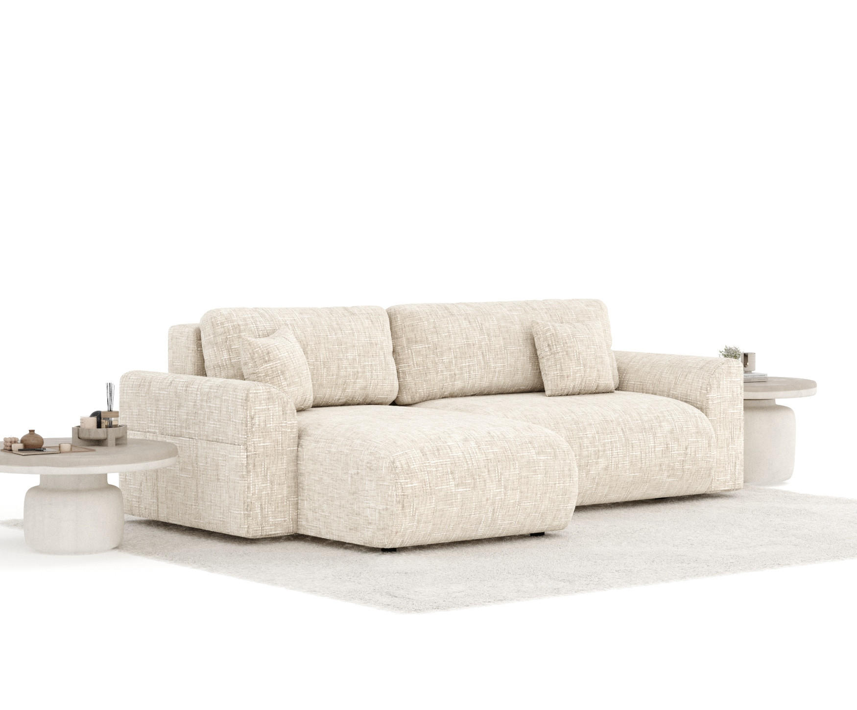 ECKSOFA MIT SCHLAFFUNKTION Bodega Creme Webstoff - Creme/Schwarz, Holz/Holzwerkstoff (235/138cm) - Maison de Reve