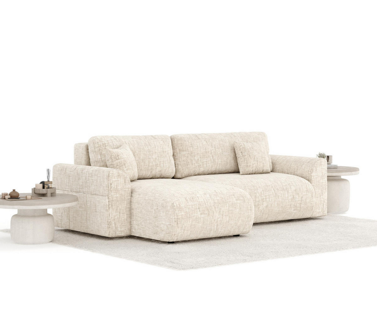 ECKSOFA MIT SCHLAFFUNKTION Bodega Creme Webstoff - Creme/Schwarz, Holz/Holzwerkstoff (235/138cm) - Maison de Reve