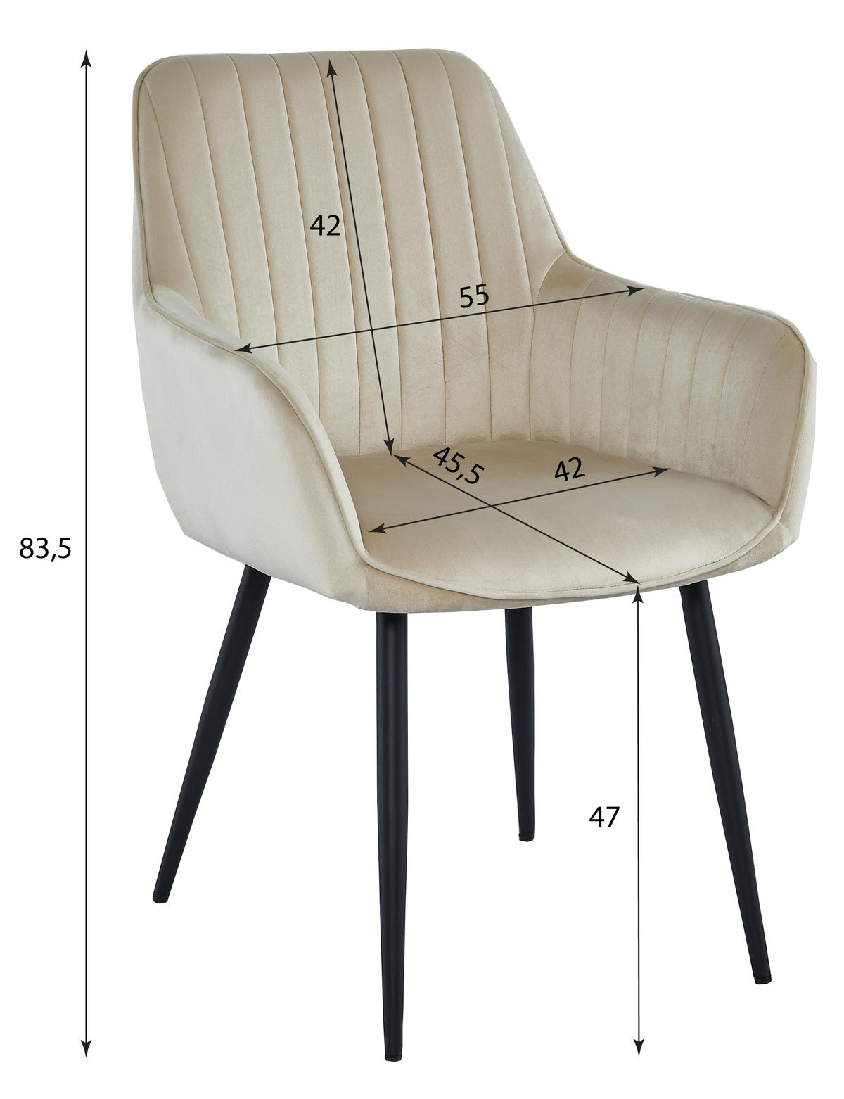 ESSZIMMERSTUHL 2-er Set SELO beiger Sitz, schwarze Beine - Beige/Schwarz, Textil (55/83.5/45.5cm) - Valora