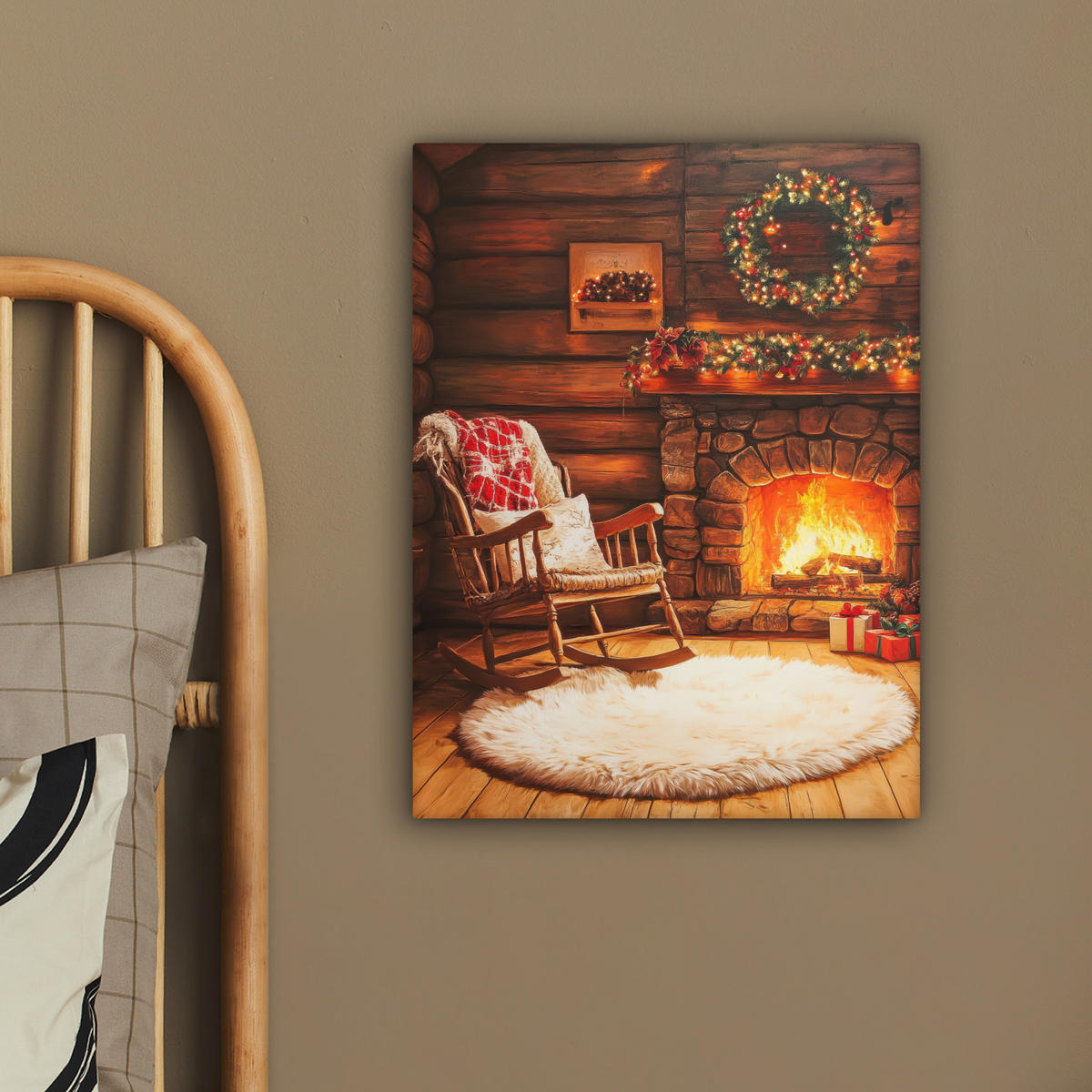 LEINWANDBILD Winter - Weihnachten - Zuhause - Kamin 30x40 cm - Bernsteinfarben, Textil (30/40cm) - MuchoWow