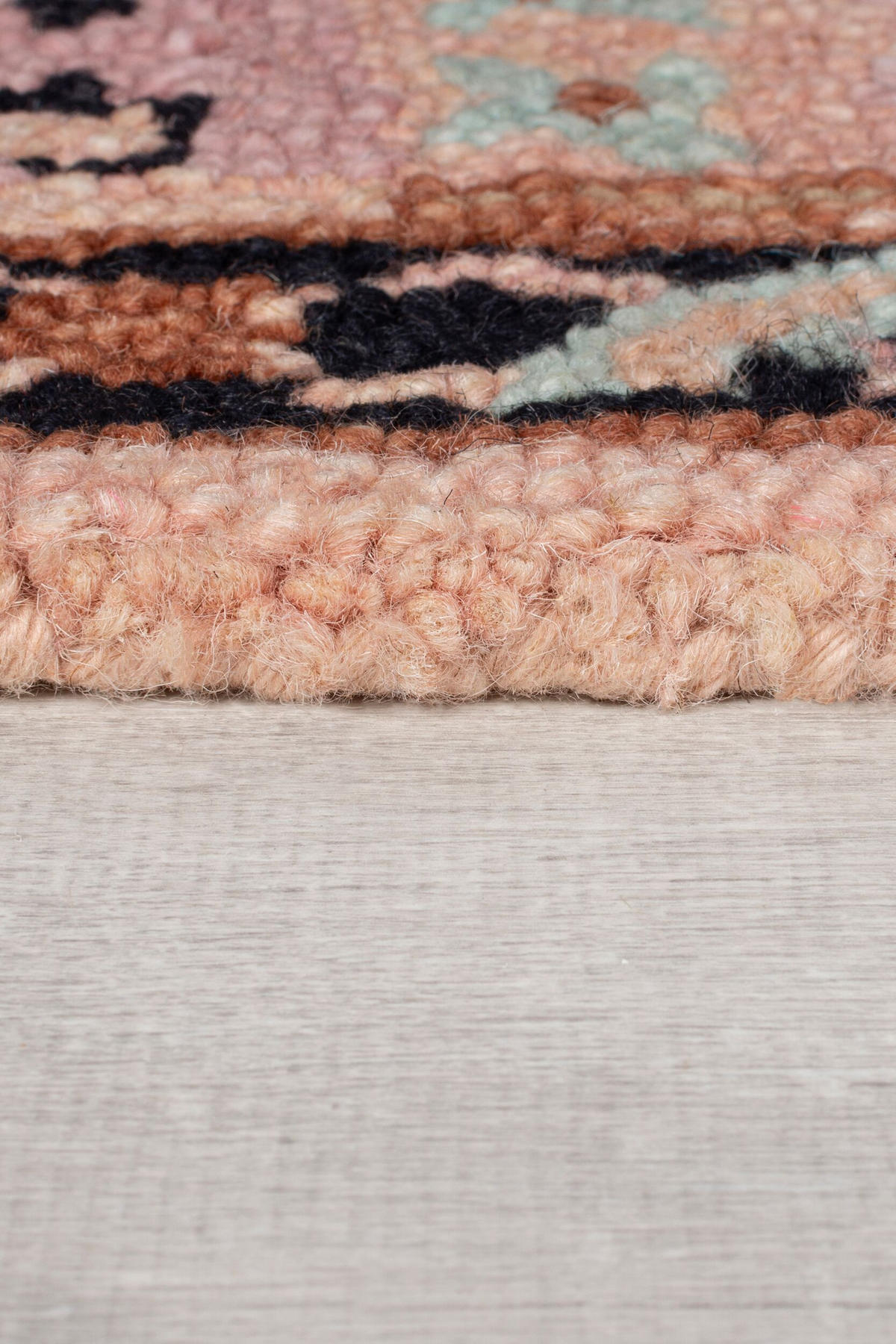 WOLLTEPPICH Orient Traditionelles Blumenmuster, Wohnzimmer Rosa-Schwarz Rechteckig 200x290 - Rosa, Textil (200/290cm) - KADIMA DESIGN