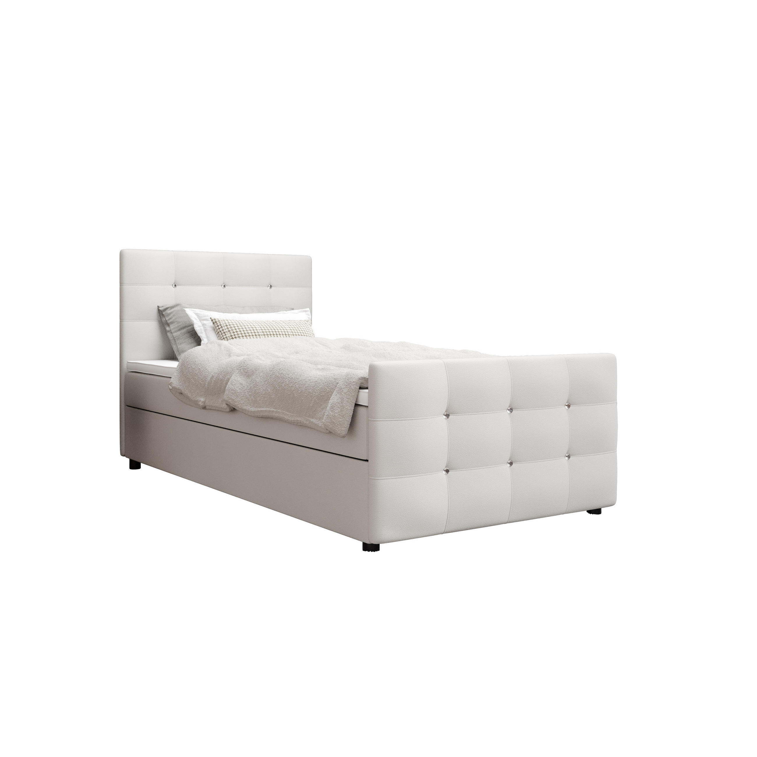 BOXBETT KLEO 90x200, mit Matratze H3 und Topper, Madryt 120 - Weiß, Holz/Kunststoff (90/200cm) - Bedante