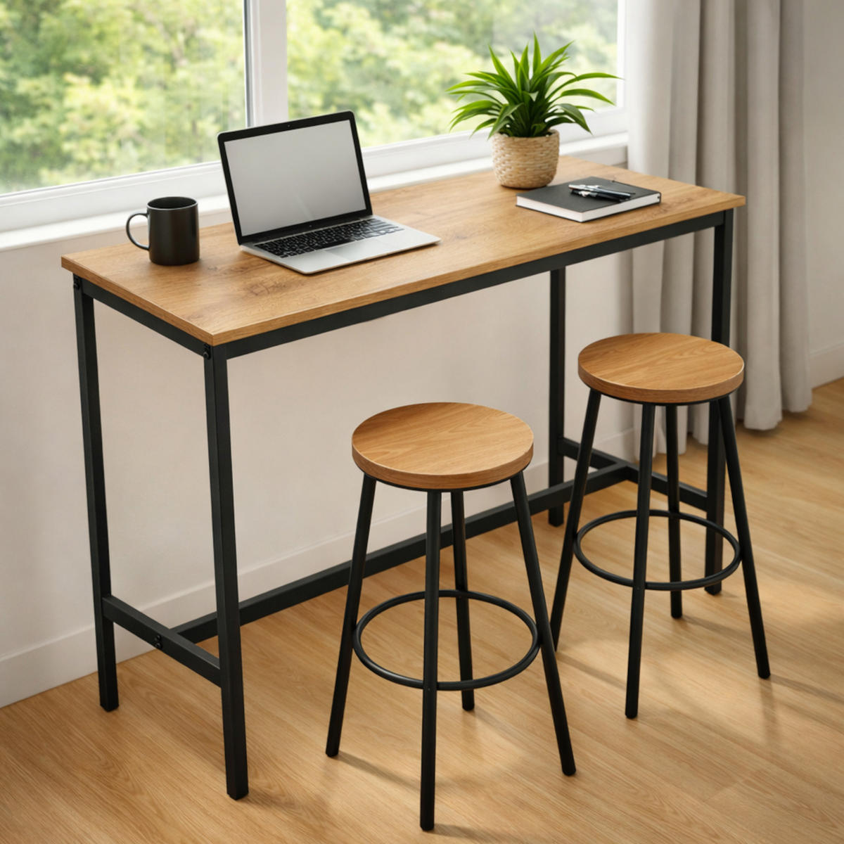 BARTISCH Holzoptik Metall Erlefarben Schwarz Küchentisch 100×40×90 cm - Erlefarben/Schwarz, Holzwerkstoff/Metall (40/100/90cm) - Begryf