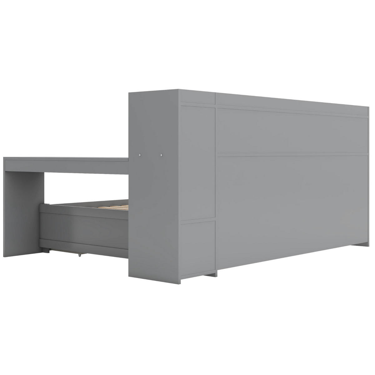 TAGESBETT 90/200 cm aus Holzwerkstoff mit Schreibtisch, USB-Anschluss, Steckdose und 2 Schubladen, Grau - Grau, Holzwerkstoff (90/200cm) - Redom