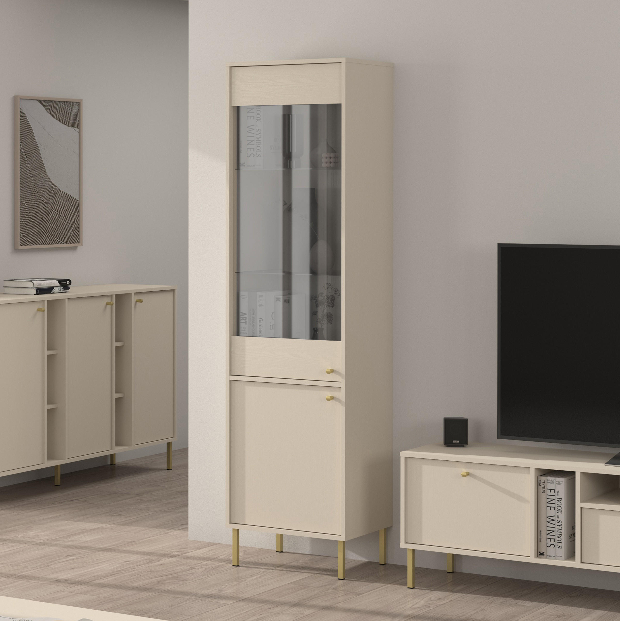 VITRINE in Beige - Beige, Holzwerkstoff (51.8/195/40.8cm) - MASSENO