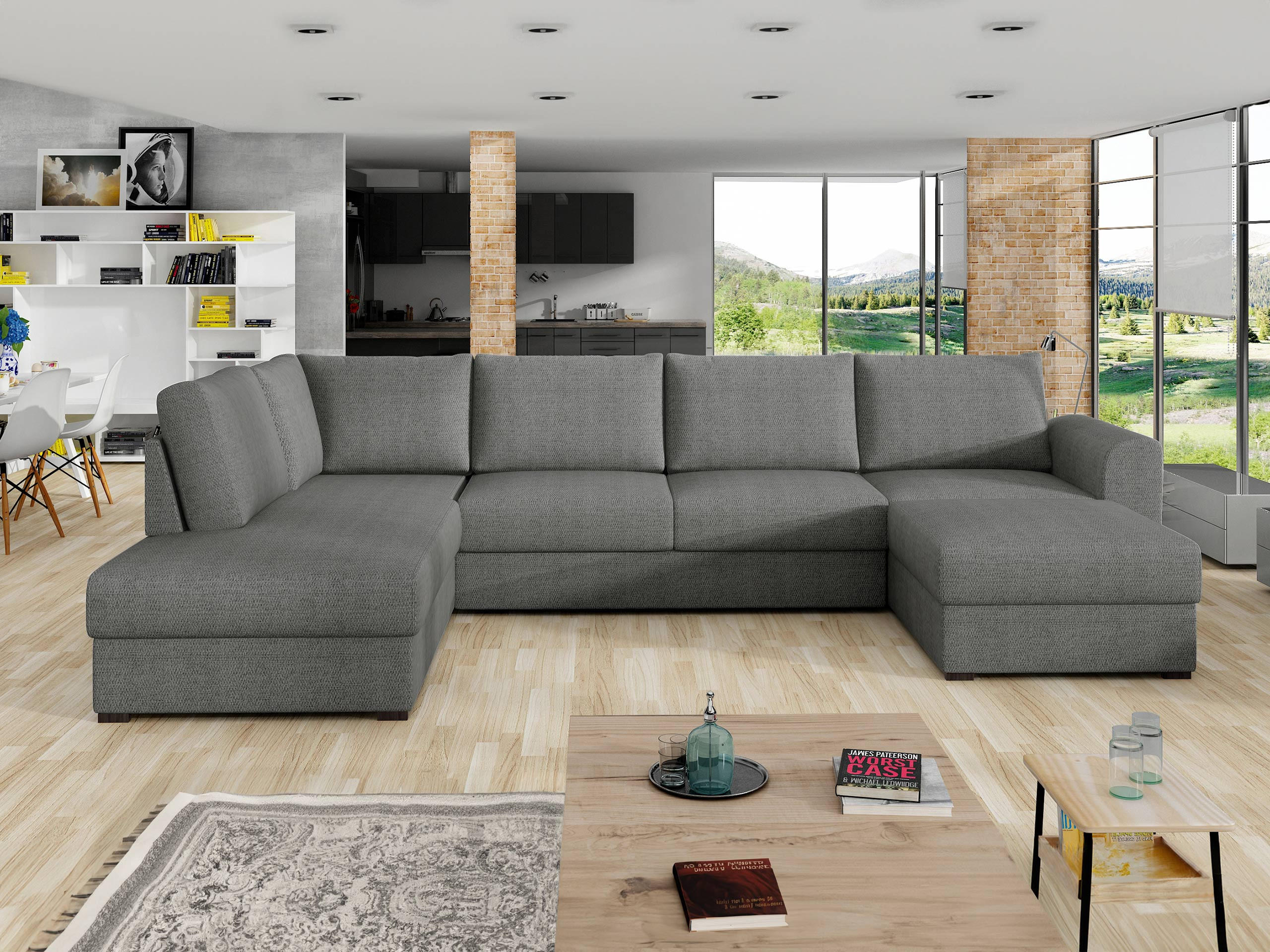 WOHNLANDSCHAFT Wilma, Seite: Links - Schwarz/Grau, Holz/Textil (305/85/188cm) - MIRJAN24