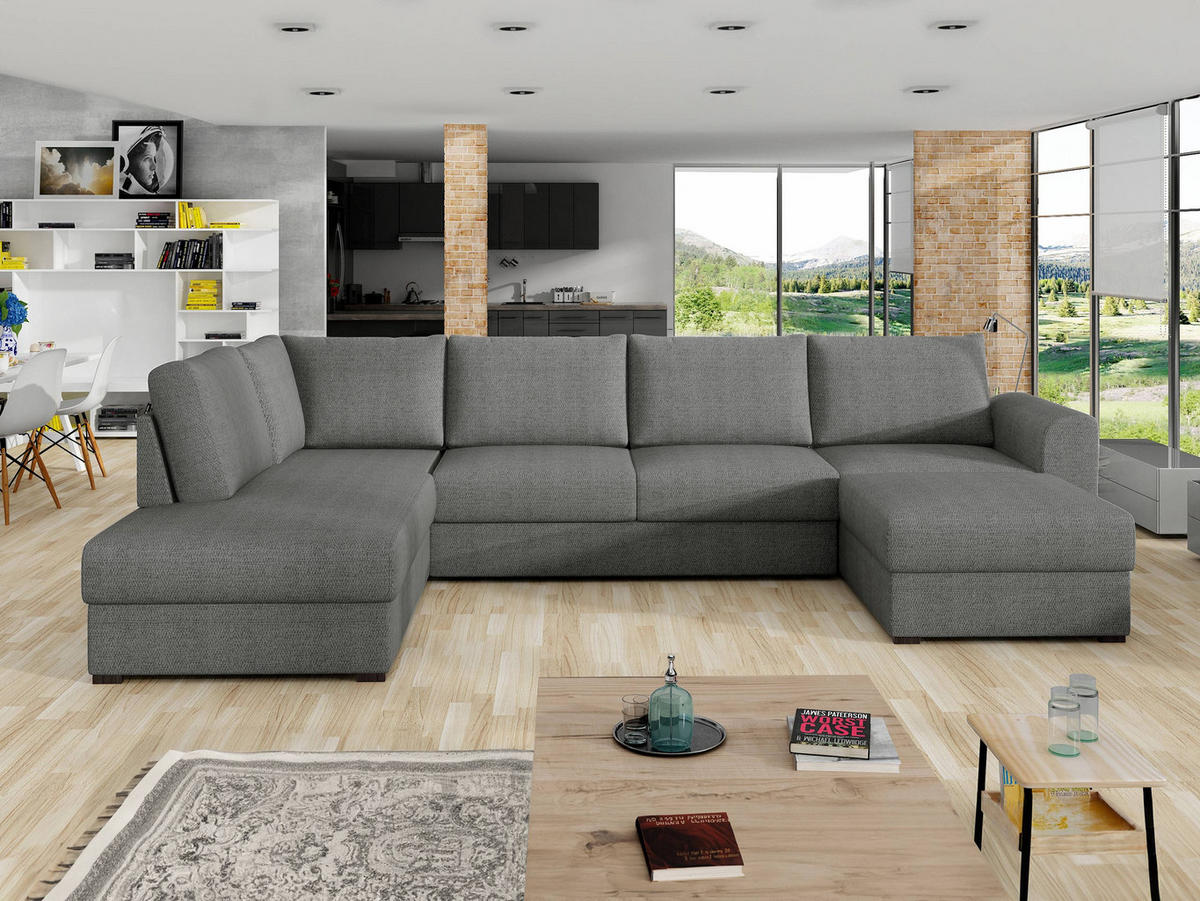 WOHNLANDSCHAFT Wilma, Seite: Links - Schwarz/Grau, Holz/Textil (305/85/188cm) - MIRJAN24