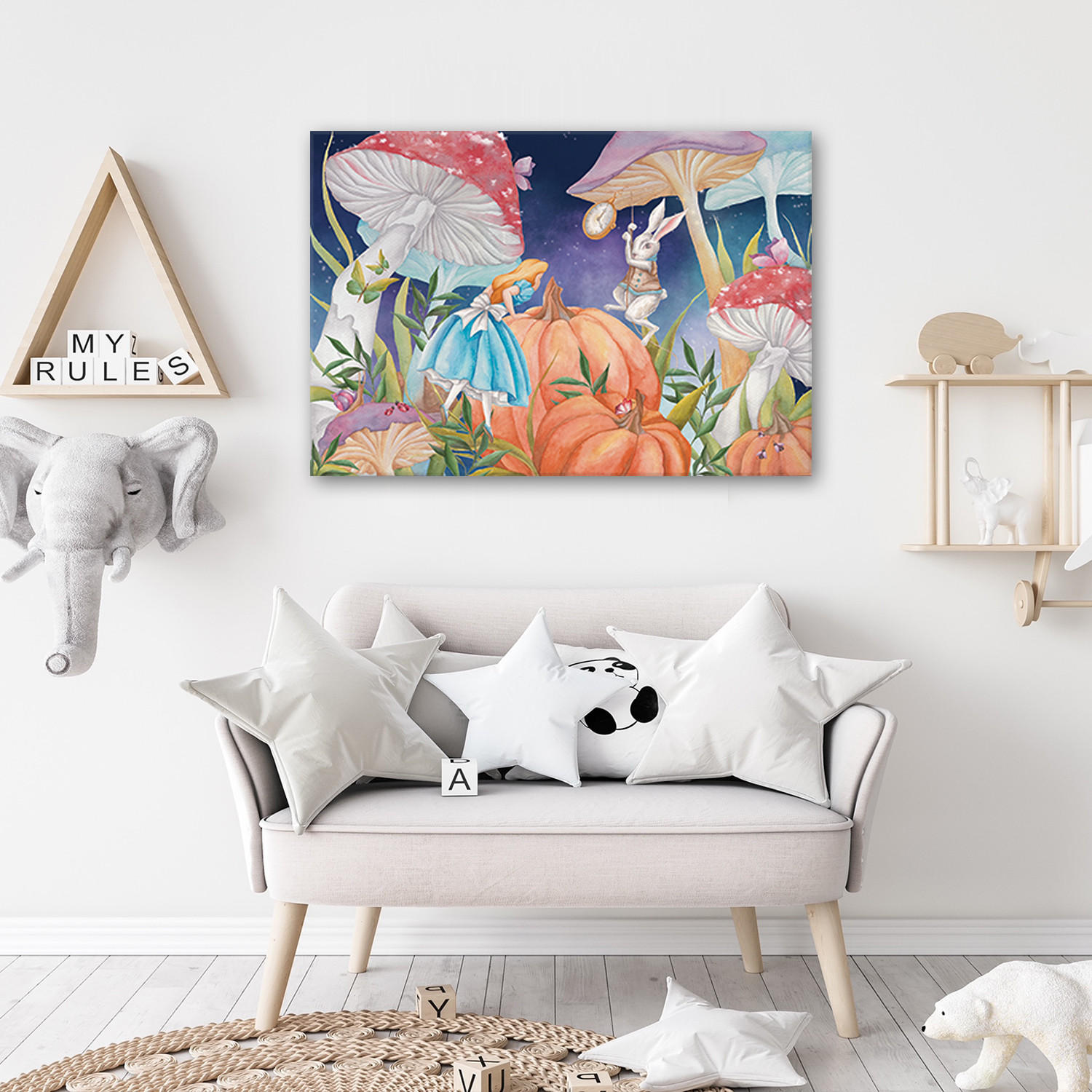 WANDBILD little alice im land der wunder - Blau, Textil (60/40cm) - Feeby