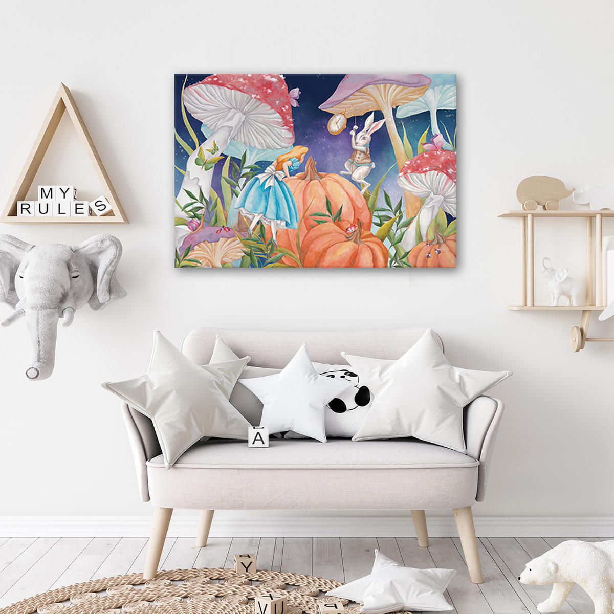 WANDBILD little alice im land der wunder - Blau, Textil (60/40cm) - Feeby