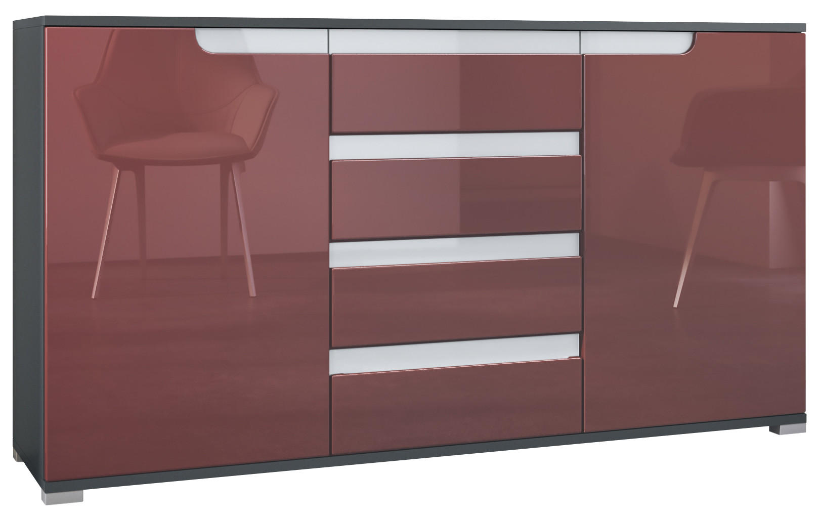 SIDEBOARD Sylt Bordeaux Hochglanz / Weiß Hochglanz - Bordeaux, Holzwerkstoff (138.5/75.5/35cm) - Vladon