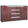 SIDEBOARD Sylt Bordeaux Hochglanz / Weiß Hochglanz - Bordeaux, Holzwerkstoff (138.5/75.5/35cm) - Vladon