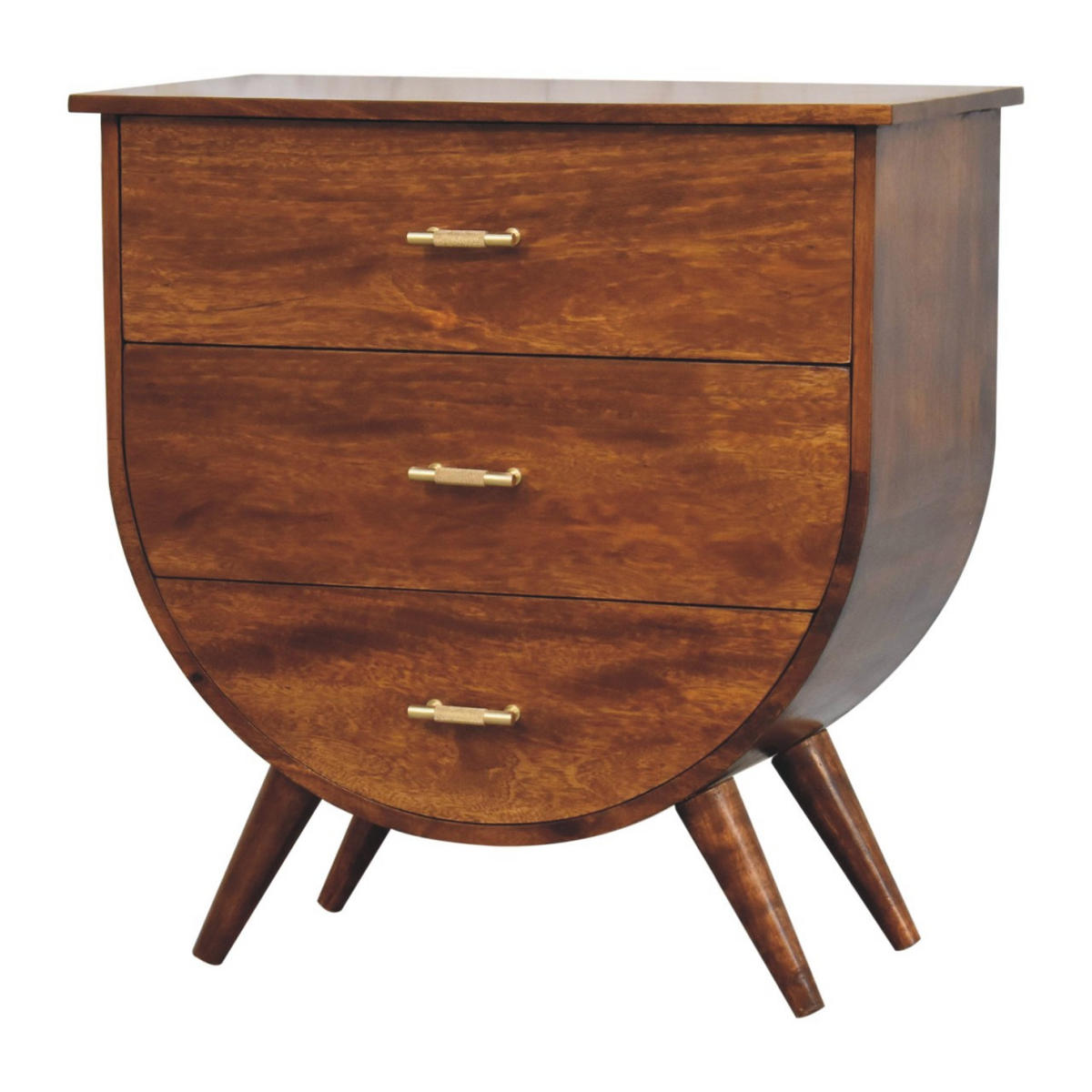 KOMMODE Agra, 3 Schubladen, Nordische Beine - Kastanienfarben/Messingfarben, Holz/Metall (70/73/35cm) - Artisan Furniture