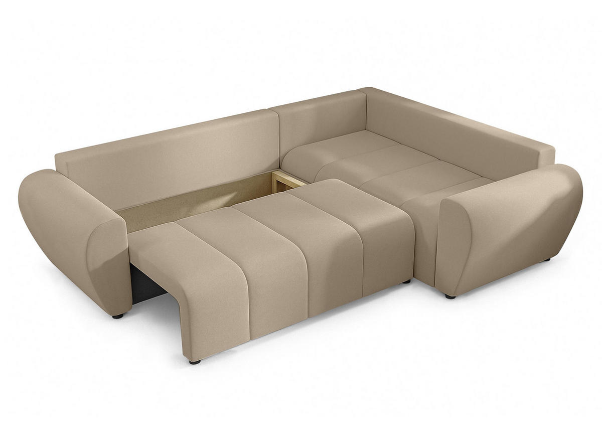 ECKSOFA L Form Malatya MAX Hellbraun 246/145/80 cm stilvolle mit Schlaffunktion R - Hellbraun/Schwarz, Kunststoff/Textil (235/175cm) - AX Living