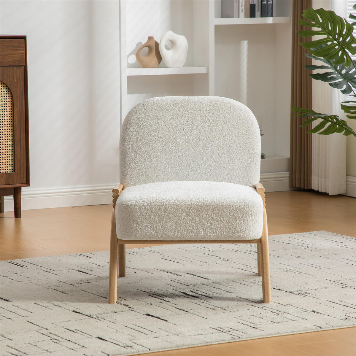 SESSEL Loungesessel Chenille mit Holzbeinen - Weiß, Textil (62/77.5/73cm) - Kaket