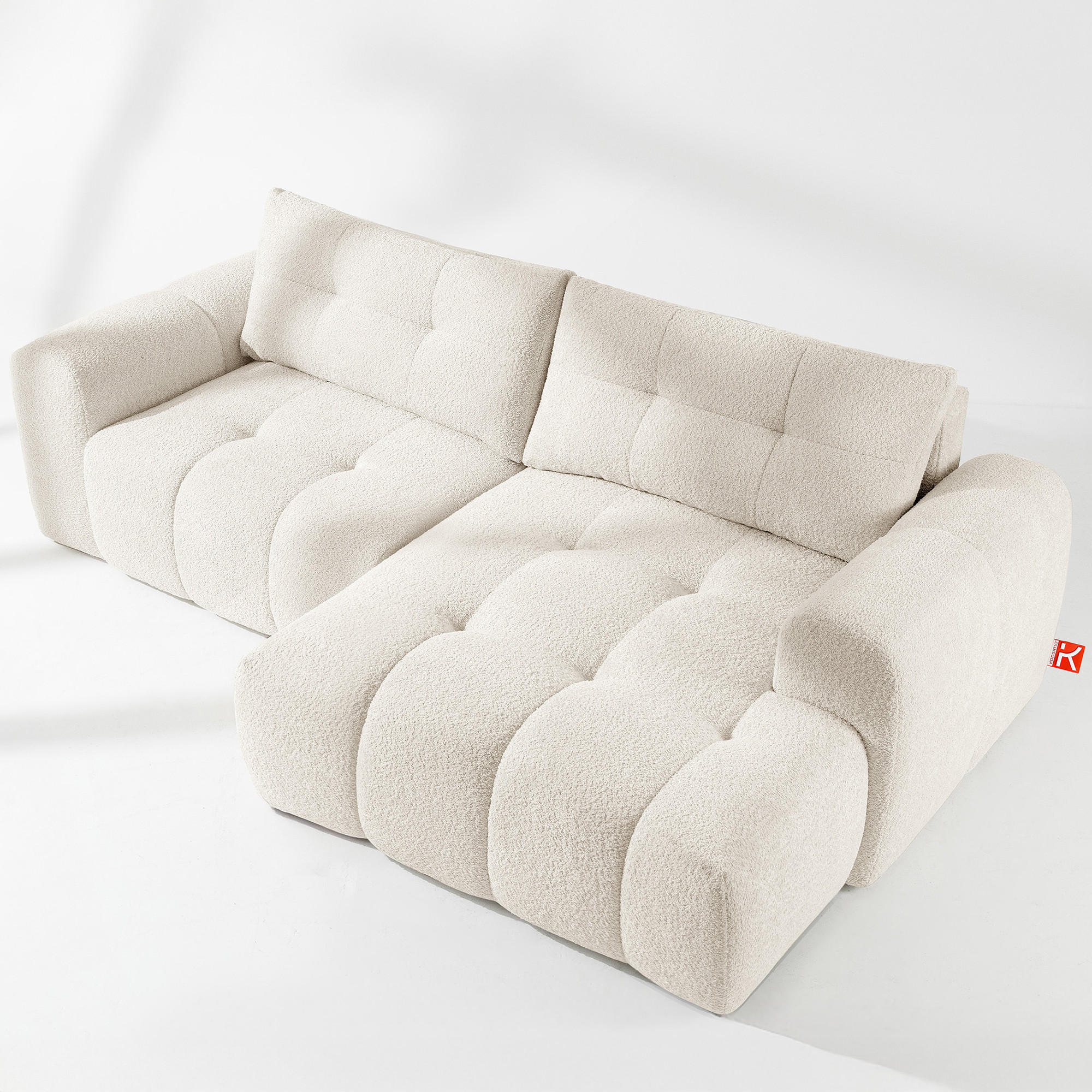 ECKSOFA RECHTS RAVIA, Bouclé, Weiß - Weiß, Holz/Textil (256/104cm) - KONSIMO®
