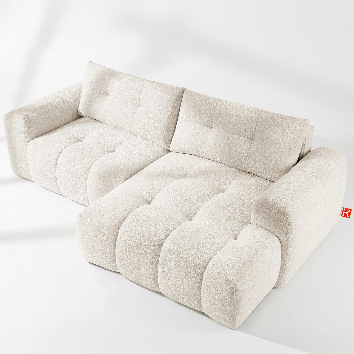 ECKSOFA RECHTS RAVIA, Bouclé, Weiß - Weiß, Holz/Textil (256/104cm) - KONSIMO®