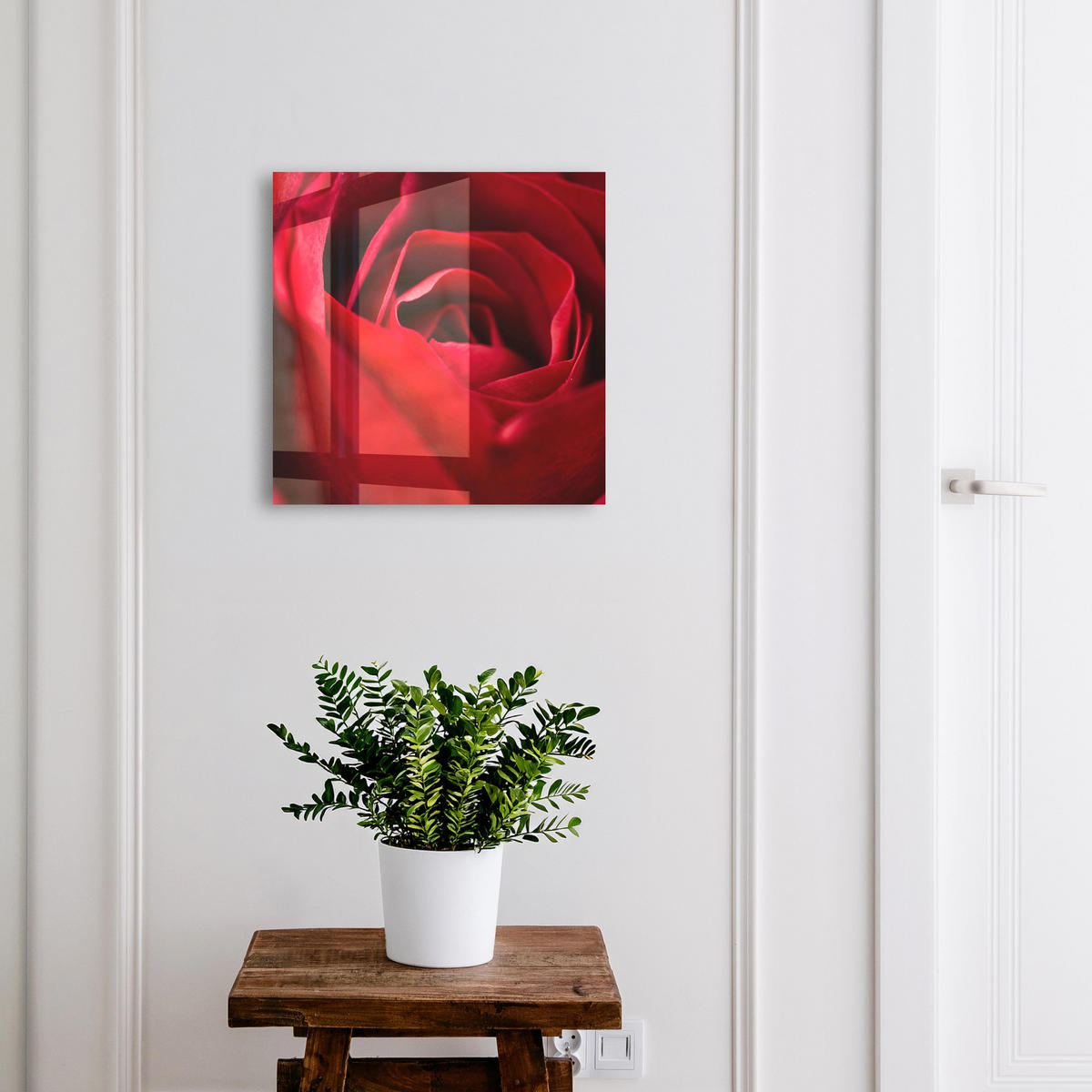 SCHLÜSSELBOX Schwarz 30x30 cm- Türöffnung nach rechts - Rose (Nahaufnahme) - Rot, Metall (30/30/5cm) - TULUP