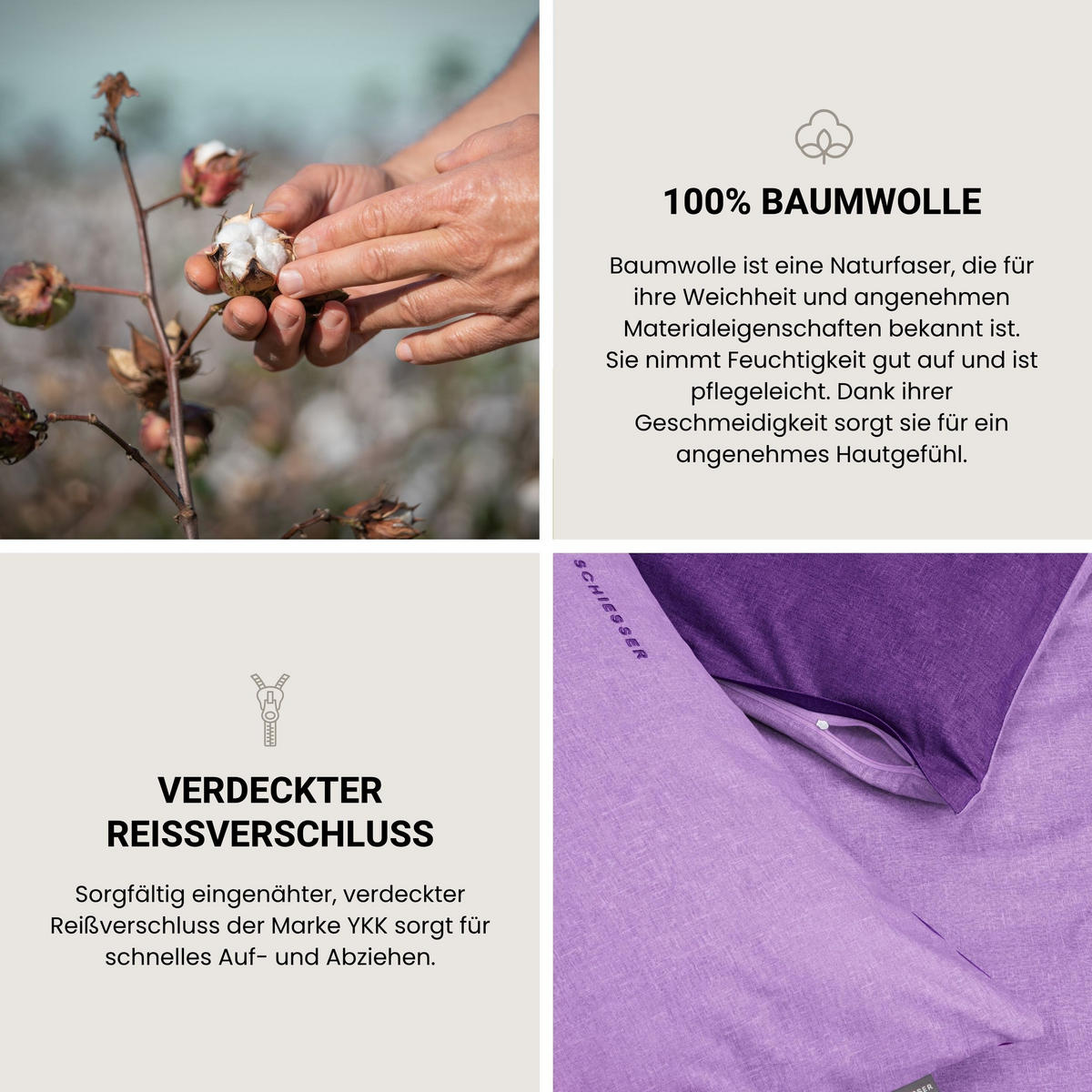 BETTWÄSCHESET Doubleface Renforcé 2-teilig 135x200 cm Lila - Lila, Textil (135/200cm) - SCHIESSER