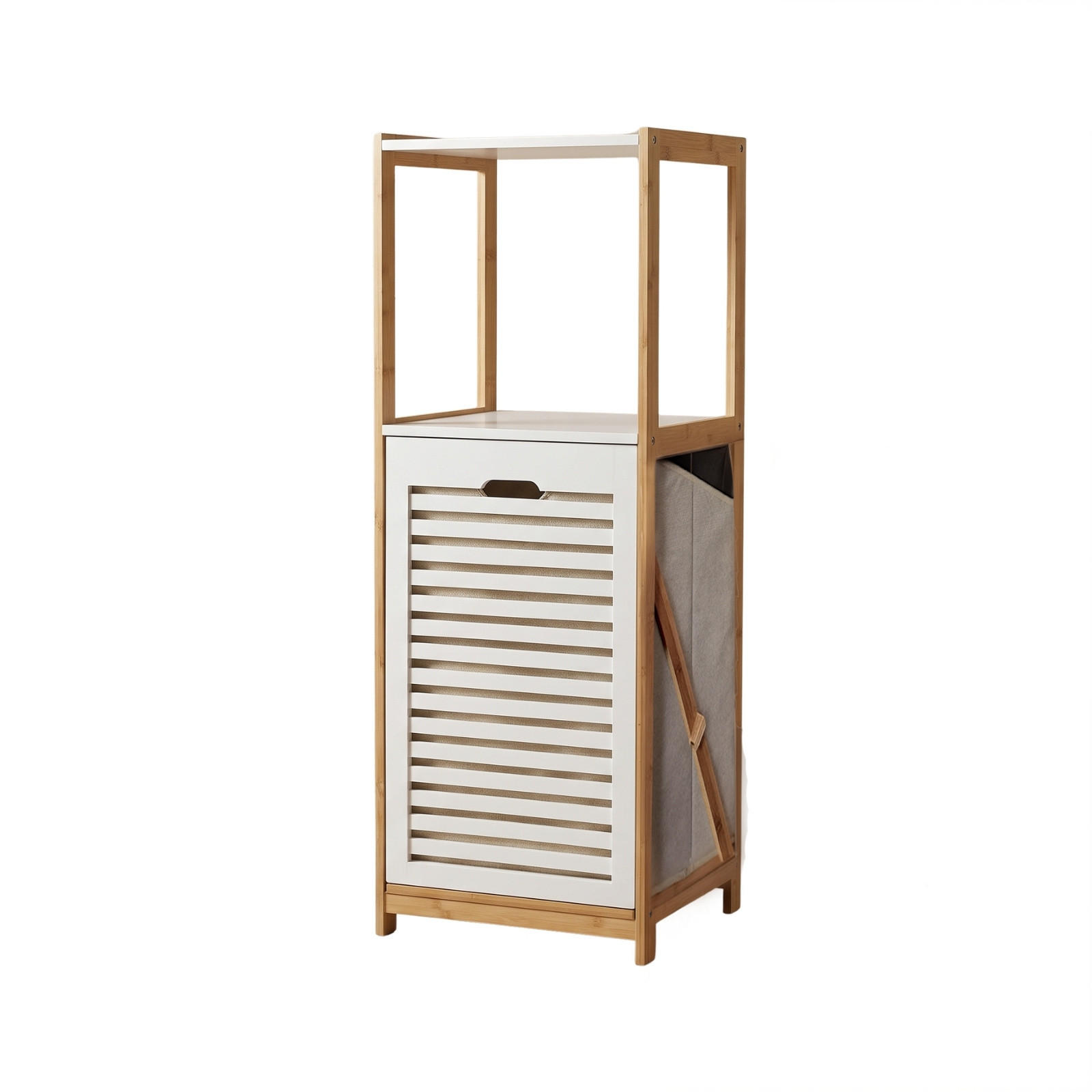 WÄSCHEKORB aus Bambus 33/36/98 cm - Beige/Weiß, Naturmaterialien (36/98/33cm) - NUXIO