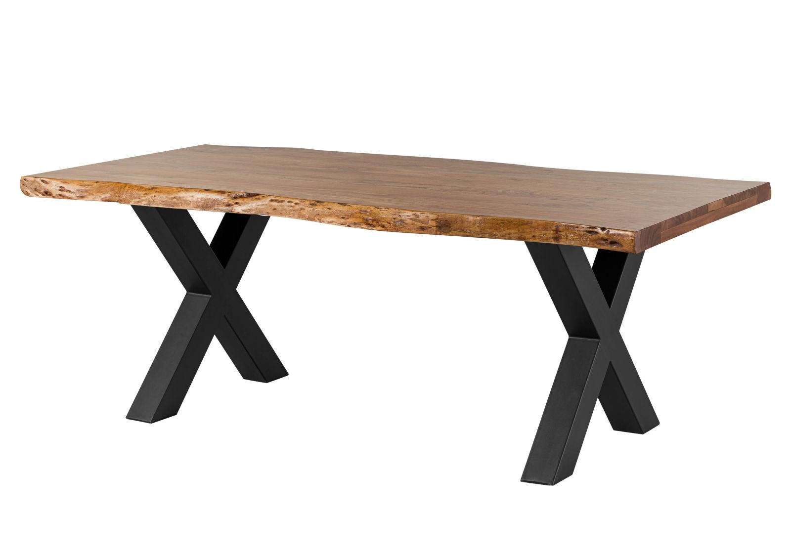 BAUMTISCH Akazie 220x100x77 Akazie natur lackiert / X-Beine anthrazit matt FREEFORM 5 - Naturfarben, Holz (220/100/77cm) - Massivmoebel24