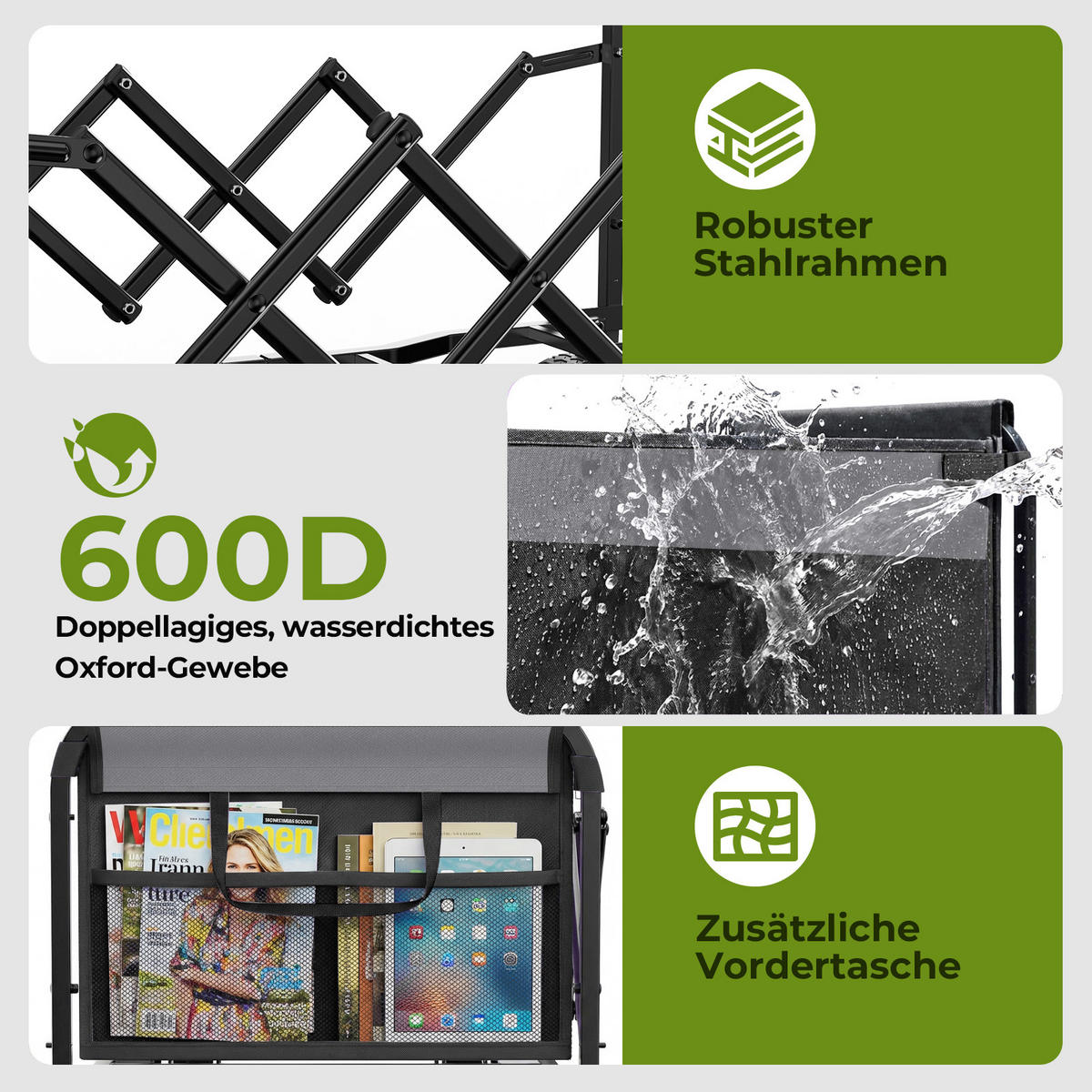 FALTWAGEN, klein-tragbar, 100kg Traglast, verstellbarer Griff, schwarz - Schwarz, Metall (18/34.5/44cm) - Vallsero