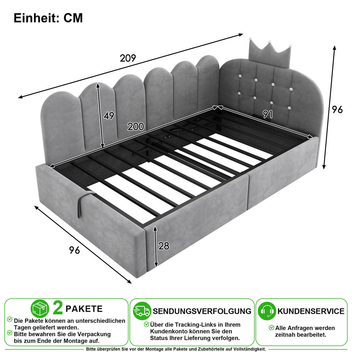 DENNÍ POSTEL 90/200 cm v šedé barvě se sametovým čalouněním a úložným prostorem - šedá, kov/kompozitní dřevo (90/200cm) - CHICFURN