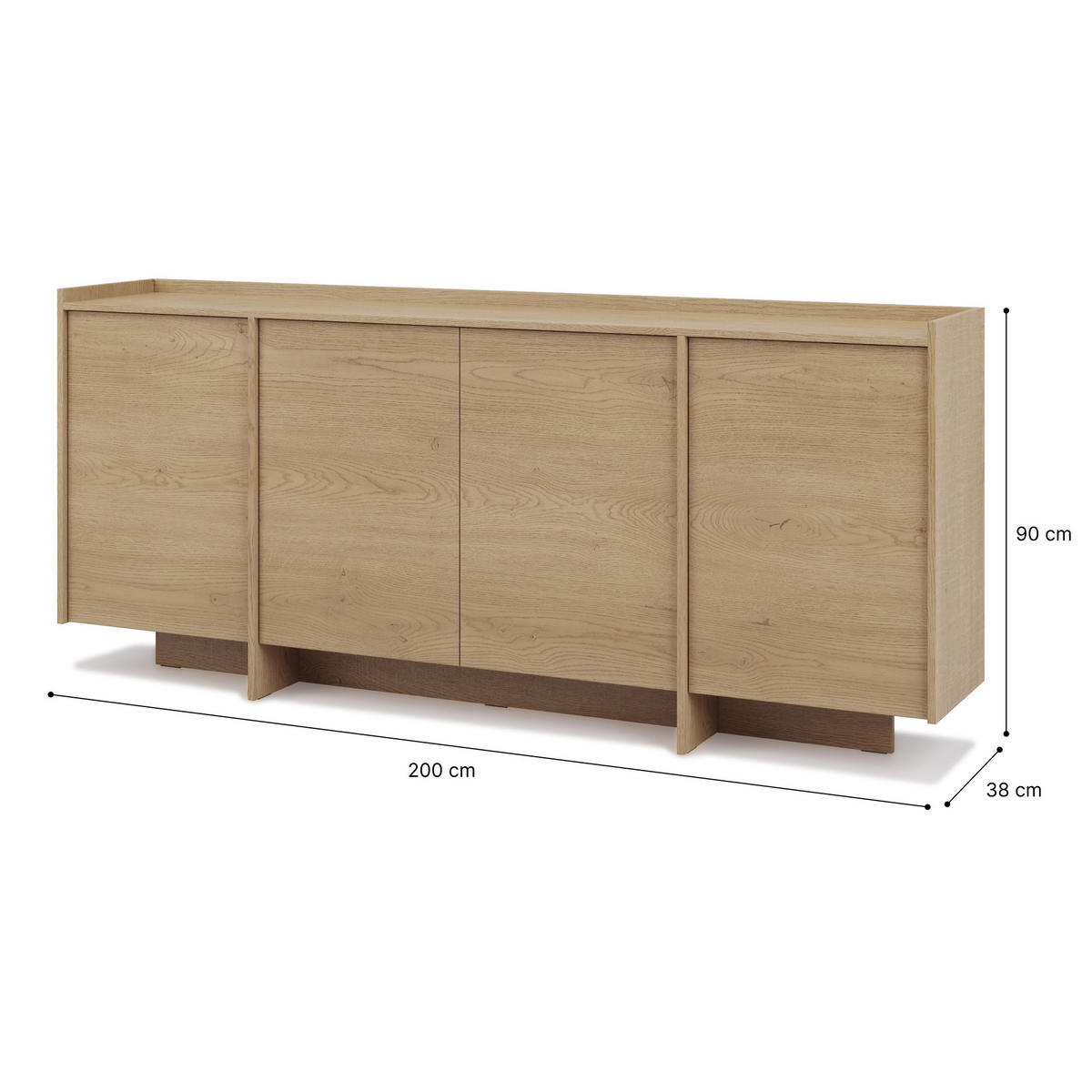 KOMMODE Juni mit 4 Türen, 200 cm, eiche Cremona - Eichefarben, Holzwerkstoff (200/90/38cm) - Beautysofa