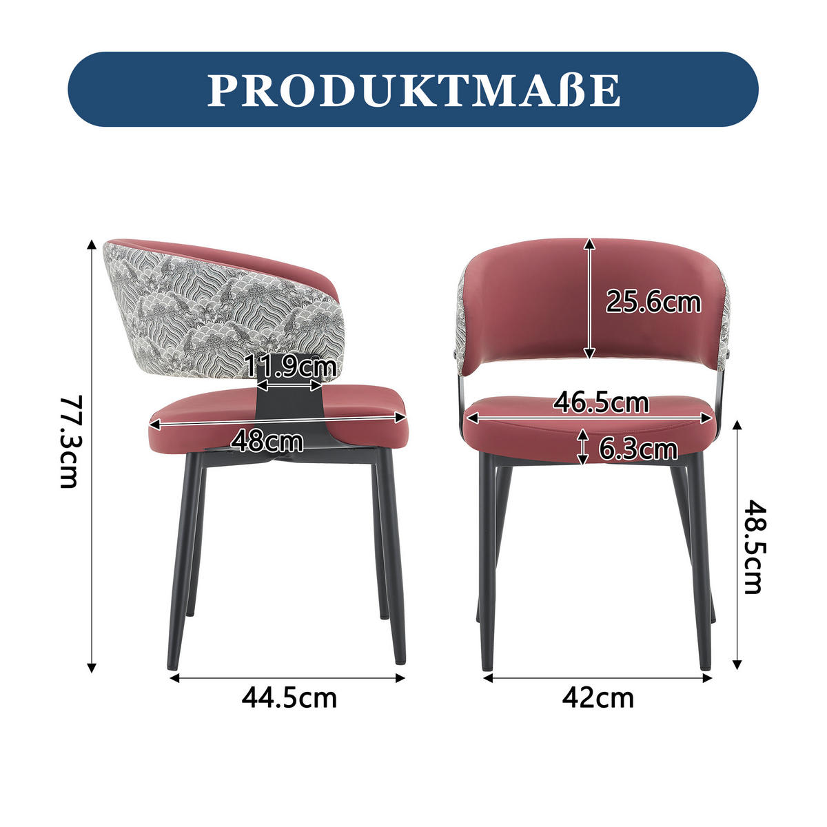 ARMLEHNSTUHL-SET DE-36711 2 Stück im Mid-Century-Modern-Stil mit gemusterter Rückenlehne Rot - Rot, Metall (48/77.3/46.5cm) - ComfortXL