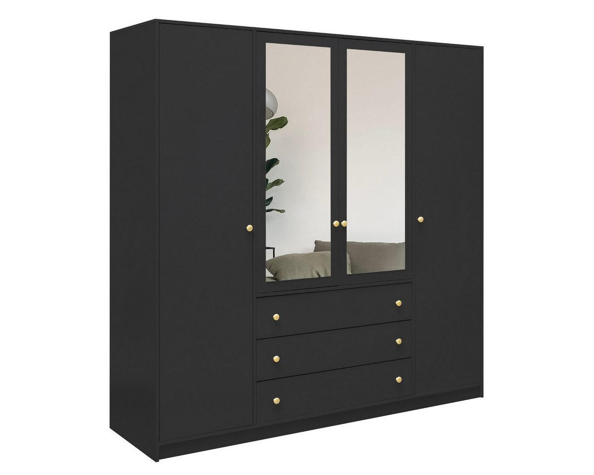 DREHTÜRENSCHRANK SEATTLE 196/200/58 cm in Schwarz - Schwarz, Holzwerkstoff (196/200/58cm) - Deine Möbel 24
