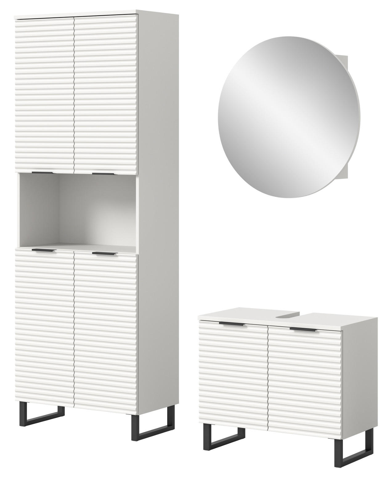 BADMÖBEL-SET 3-teilig weiß 155 cm, Komplettset mit Soft-Close - Weiß, Glas/Holzwerkstoff (155/193/34cm) - Inn.Furn