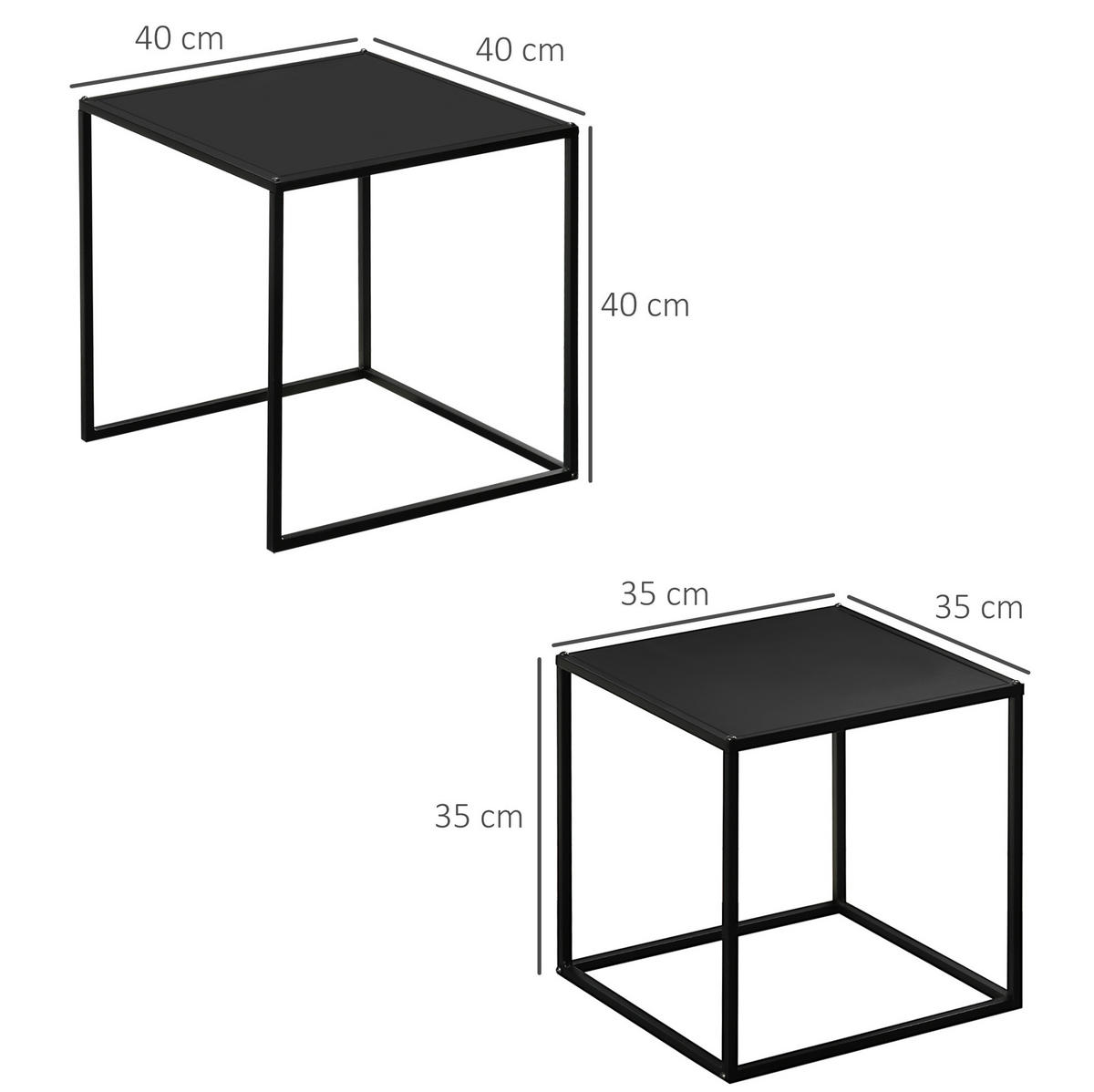 KLUBSKA miza set 2 kos, 40/40/40 cm in 35/35/35 cm, jeklena, črna - črna, kovina (40/40/40cm) - BEAOK