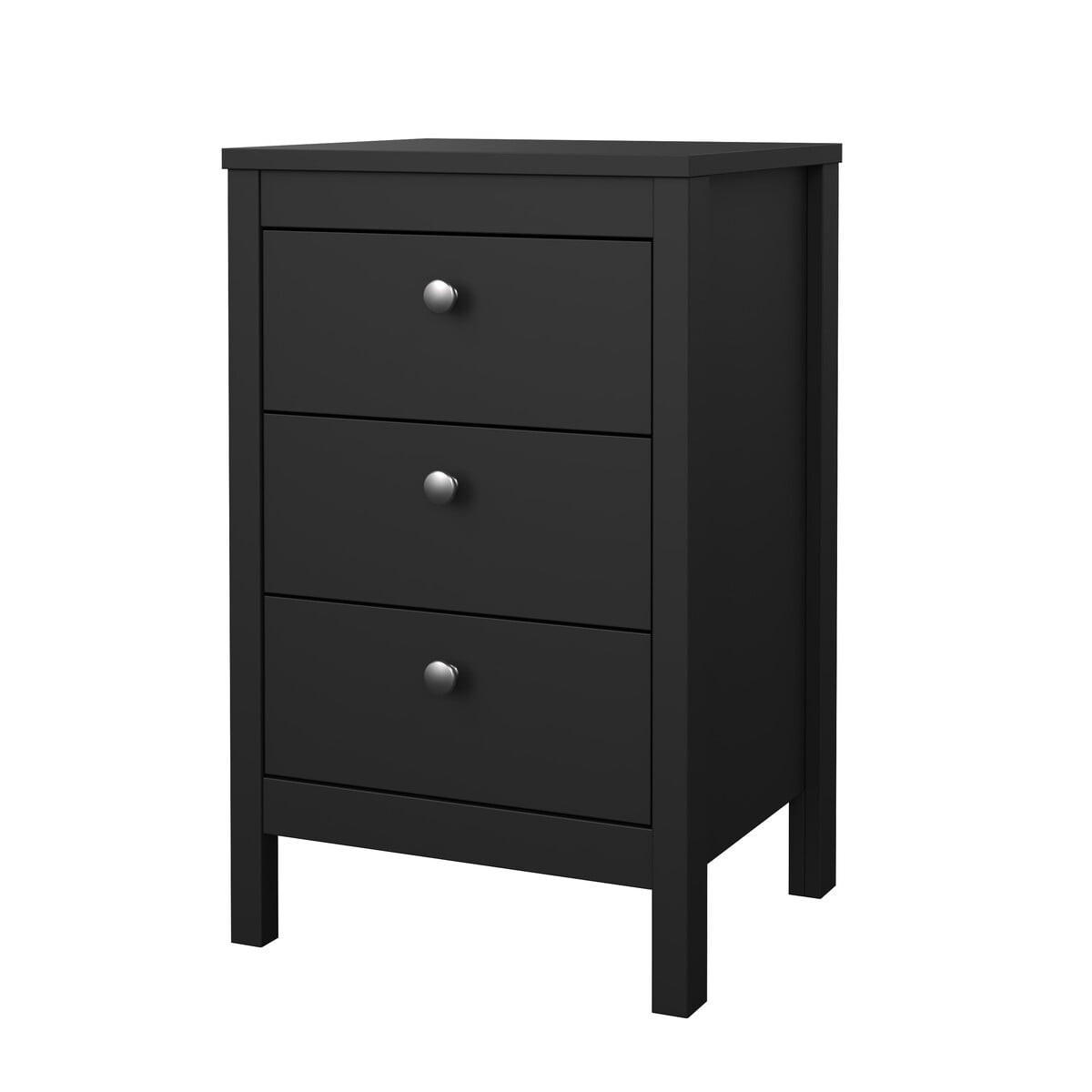 NACHTTISCH mit 3 Schubladen matt schwarz barcelone 43,8/38,4/70,1 cm - Schwarz, Holzwerkstoff (38.4/70.1/43.8cm) - Calicosy