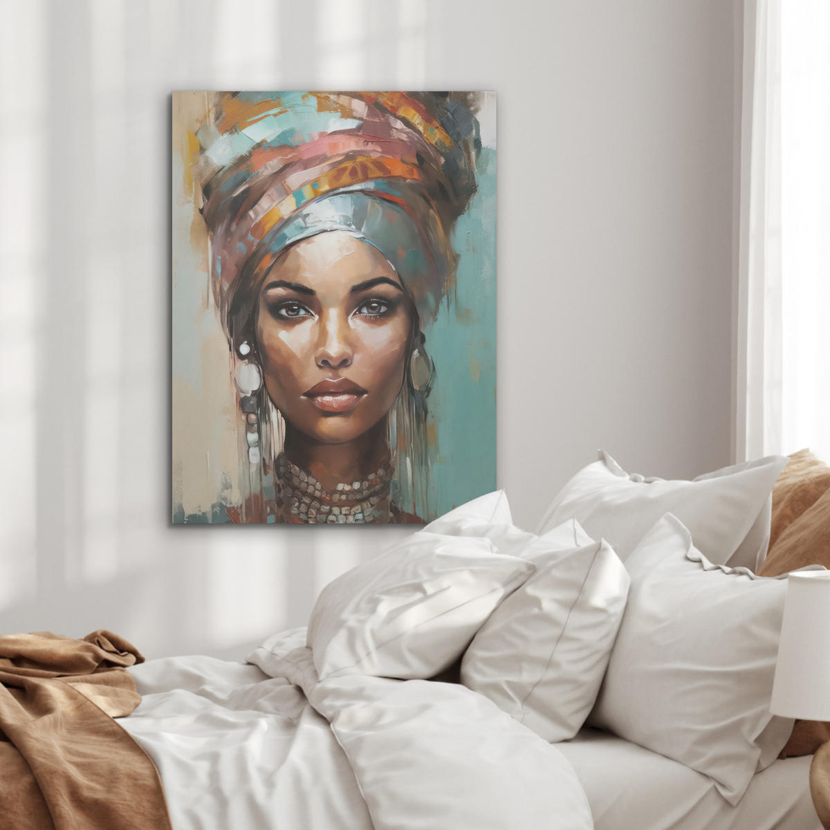 AKUSTIKPANEEL Frau - Kunst - Schmuck - Porträt 60x80 cm - Blaugrau, Textil (60/0.9/80cm) - MuchoWow