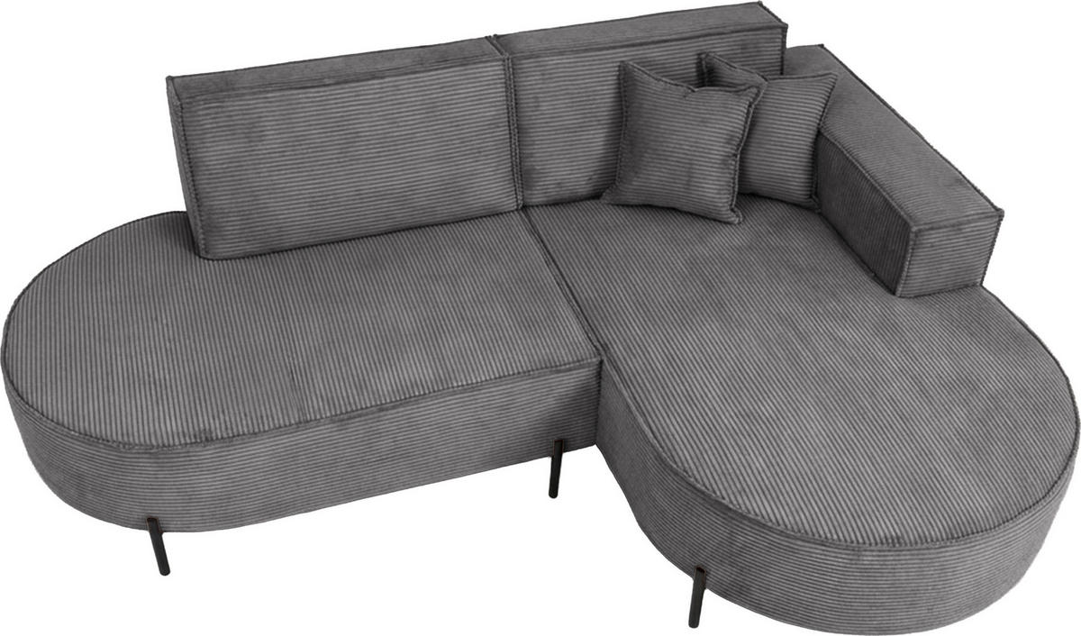 ECKSOFA Hana Loft 3-Sitzer Ecke Rechts, Cordstoff Chenille, Grau 241/80/168 cm - Schwarz/Grau, Textil/Metall (241/168cm) - WFL GROUP