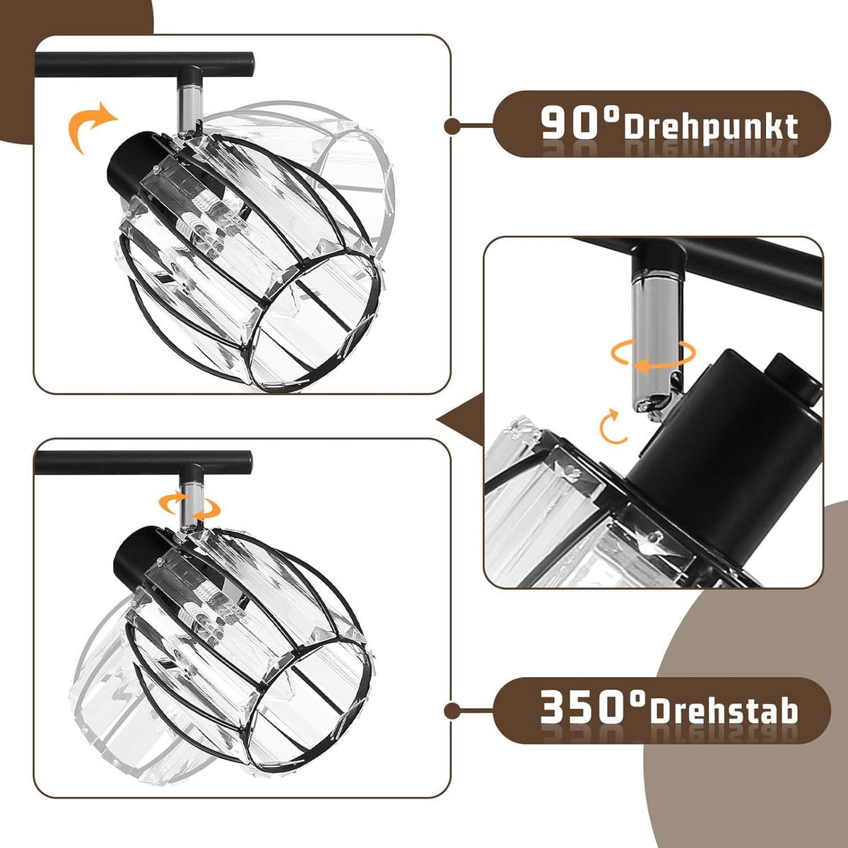 DECKENSTRAHLER Strahlinde 16/21/40 cm - Schwarz, Glas (40/16/21cm) - ZMH