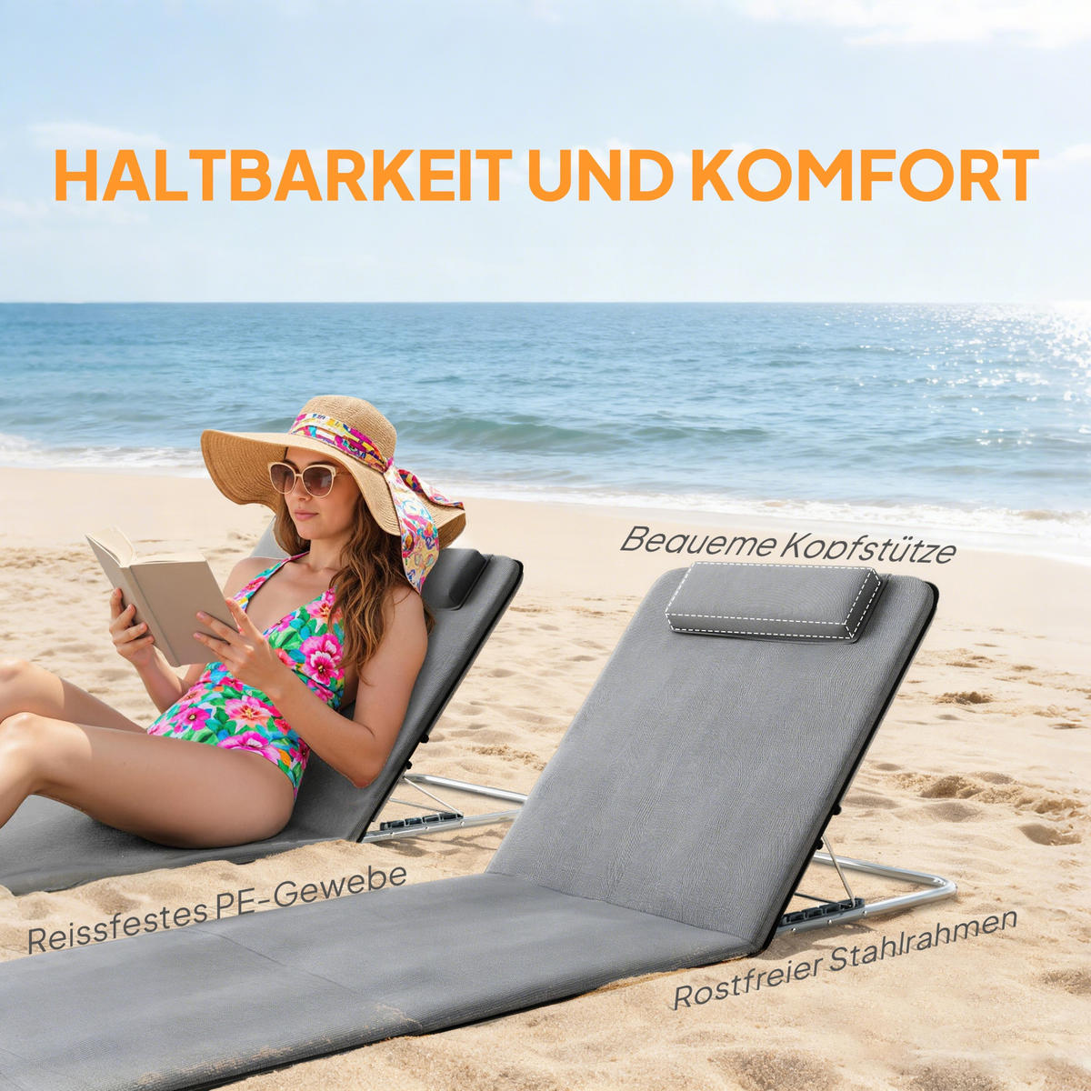 SONNENLIEGE DE-07650 2er-Set, klappbar, 5-fach verstellbar Grau - Grau, Metall (48/43/134cm) - ComfortXL