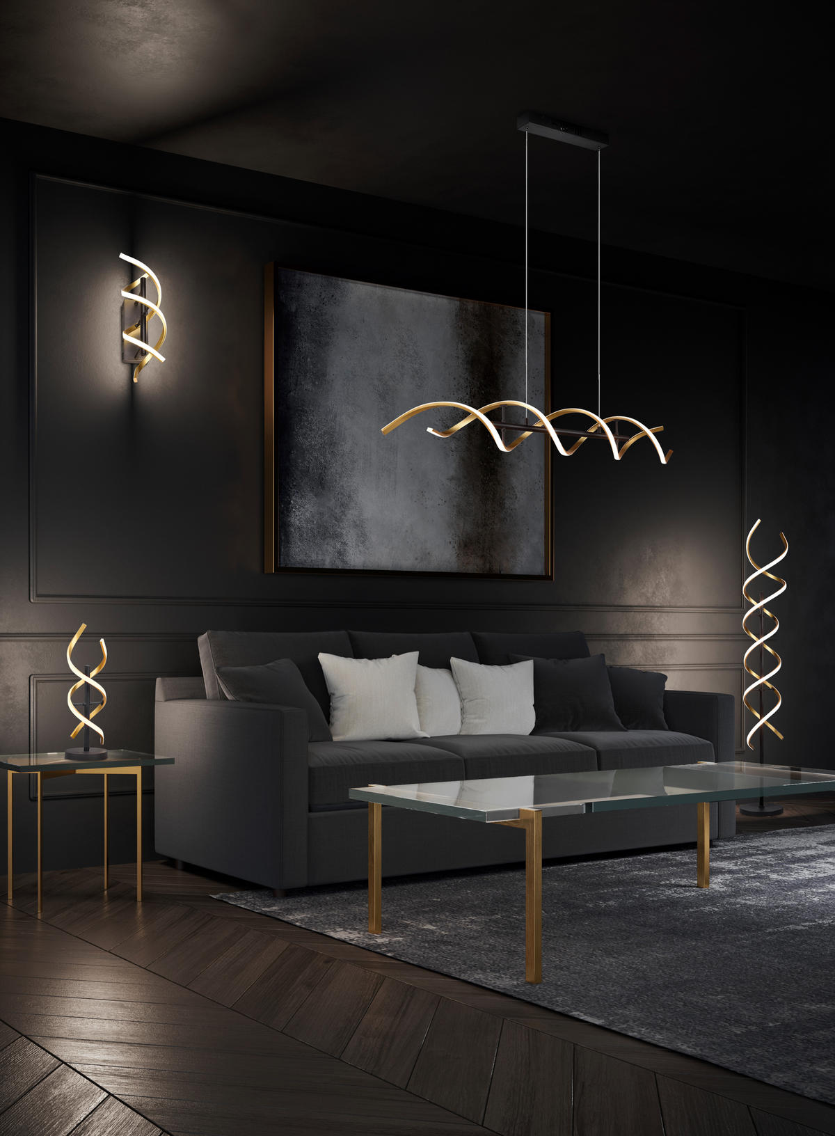 STEHLAMPE SEQUENCE - Gold - 23/23/150 cm - Goldfarben, Kunststoff (23/23/150cm) - Trio Leuchten