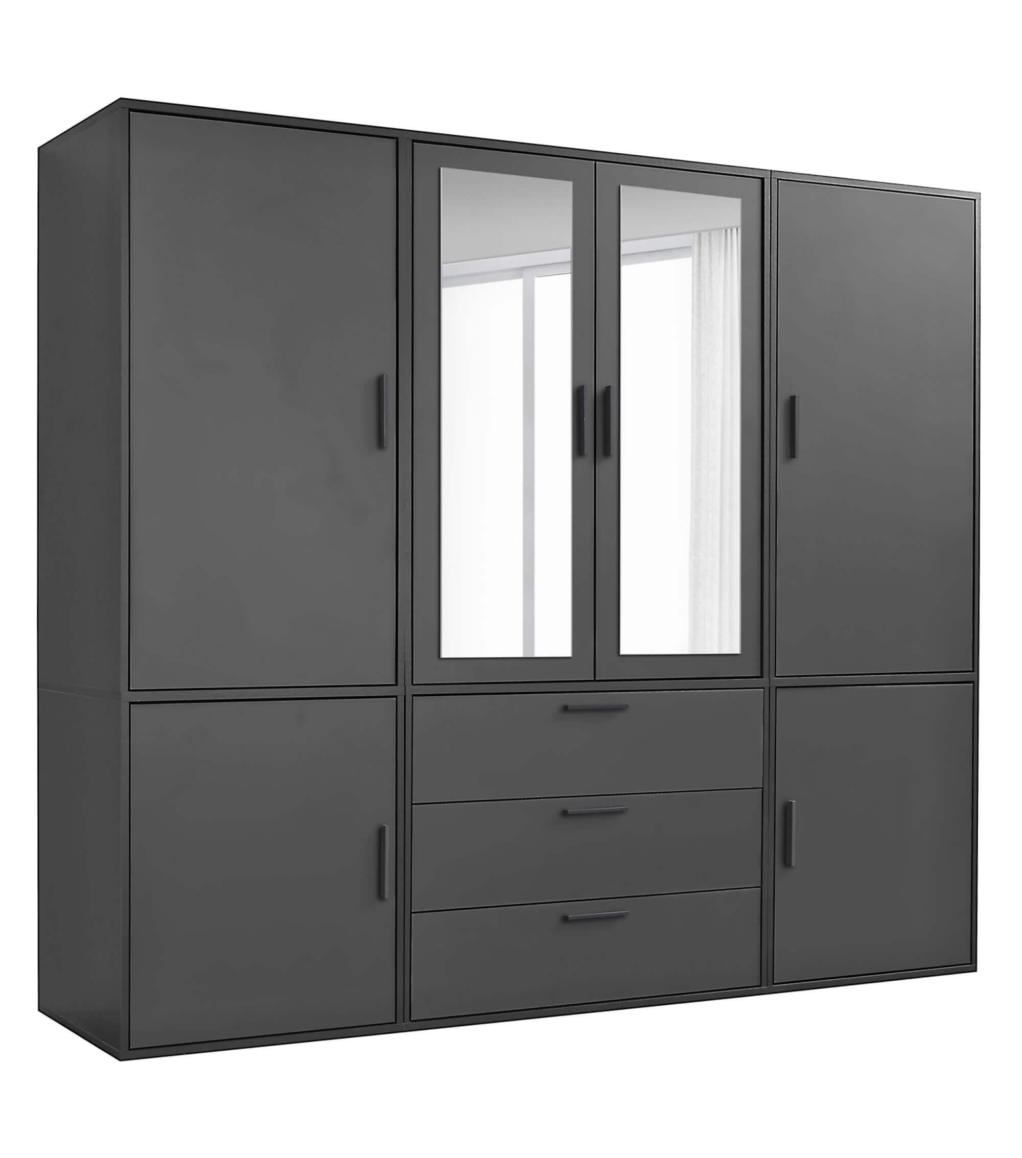 KLEIDERSCHRANK mit Spiegel Der Grenzenlose - Anthrazit, Holzwerkstoff (210/187/58cm) - Mokebo
