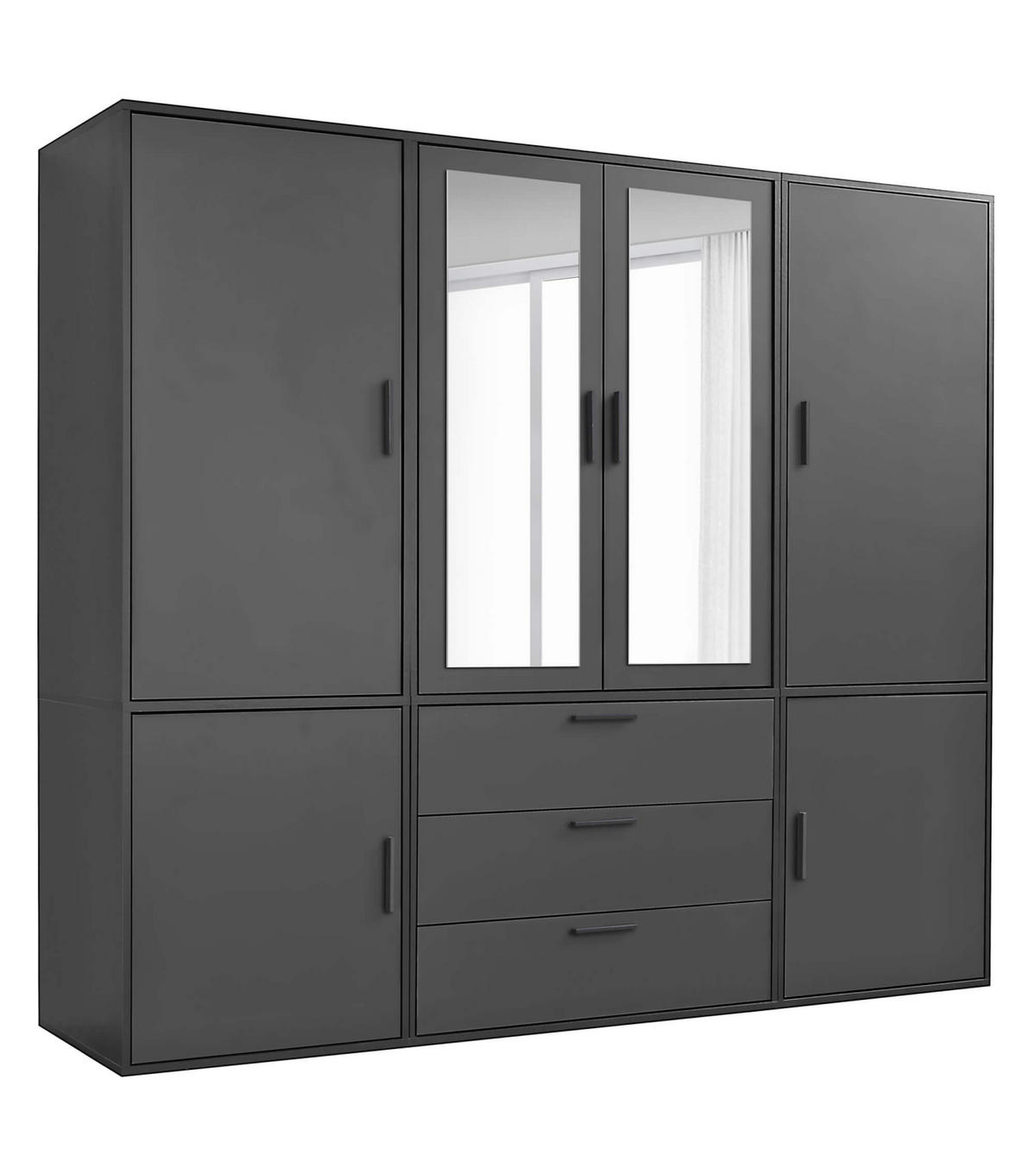 KLEIDERSCHRANK mit Spiegel Der Grenzenlose - Anthrazit, Holzwerkstoff (210/187/58cm) - Mokebo