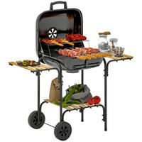 HOLZKOHLEGRILL DE-10299 mit abschließbarem Deckel & Holzablage Schwarz - Schwarz, Metall (54/91/98cm) - ComfortXL
