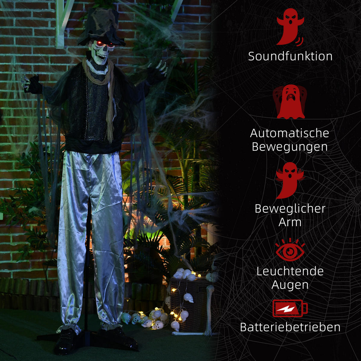 HALLOWEEN HORROR-CLOWN, Schwarz+Grau, Polyester - Schwarz, Kunststoff (64/178/101cm) - HOMCOM