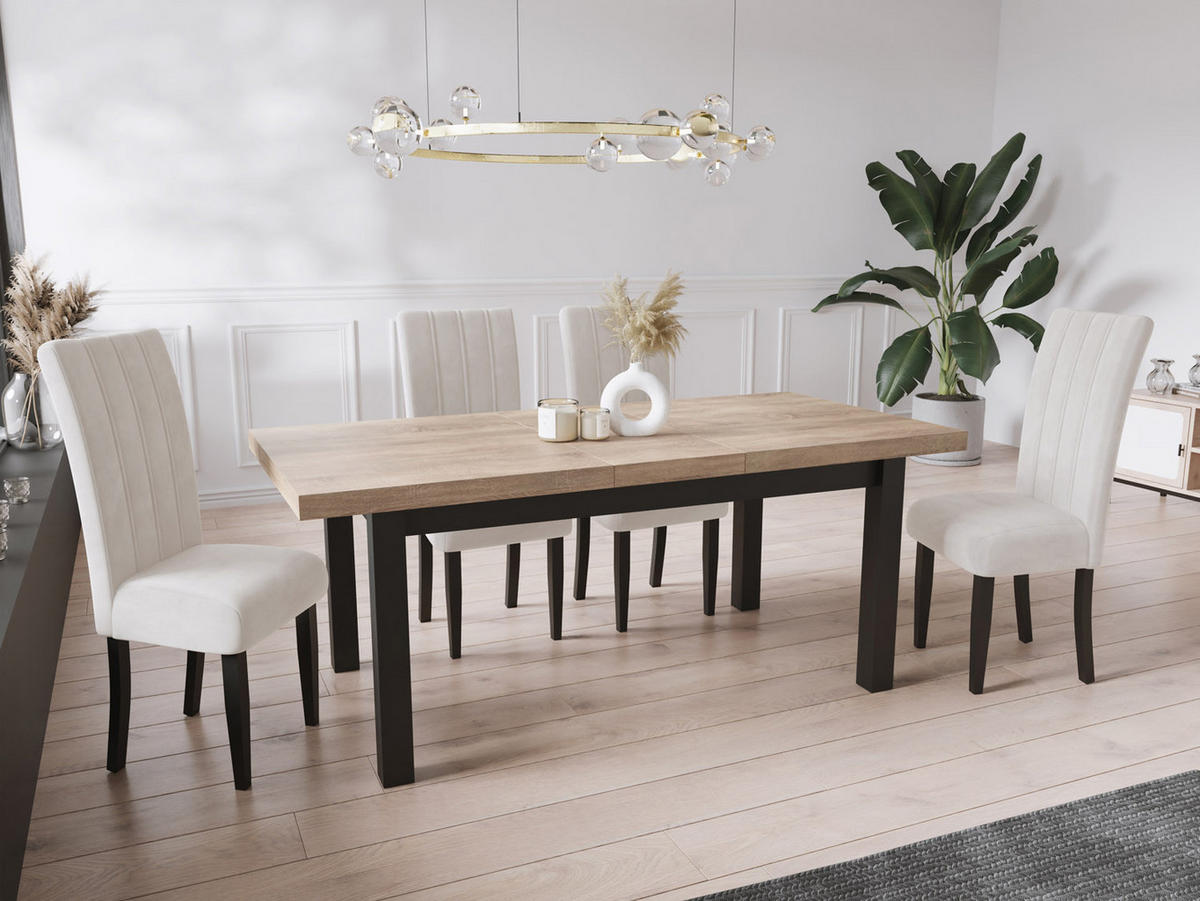 ESSTISCH Gemini rechteckig ausziehbar, Sonoma Eiche 170-250/90/78 cm - Schwarz/Sonoma Eiche, Holz/Holzwerkstoff (170/90/78cm) - WFL GROUP